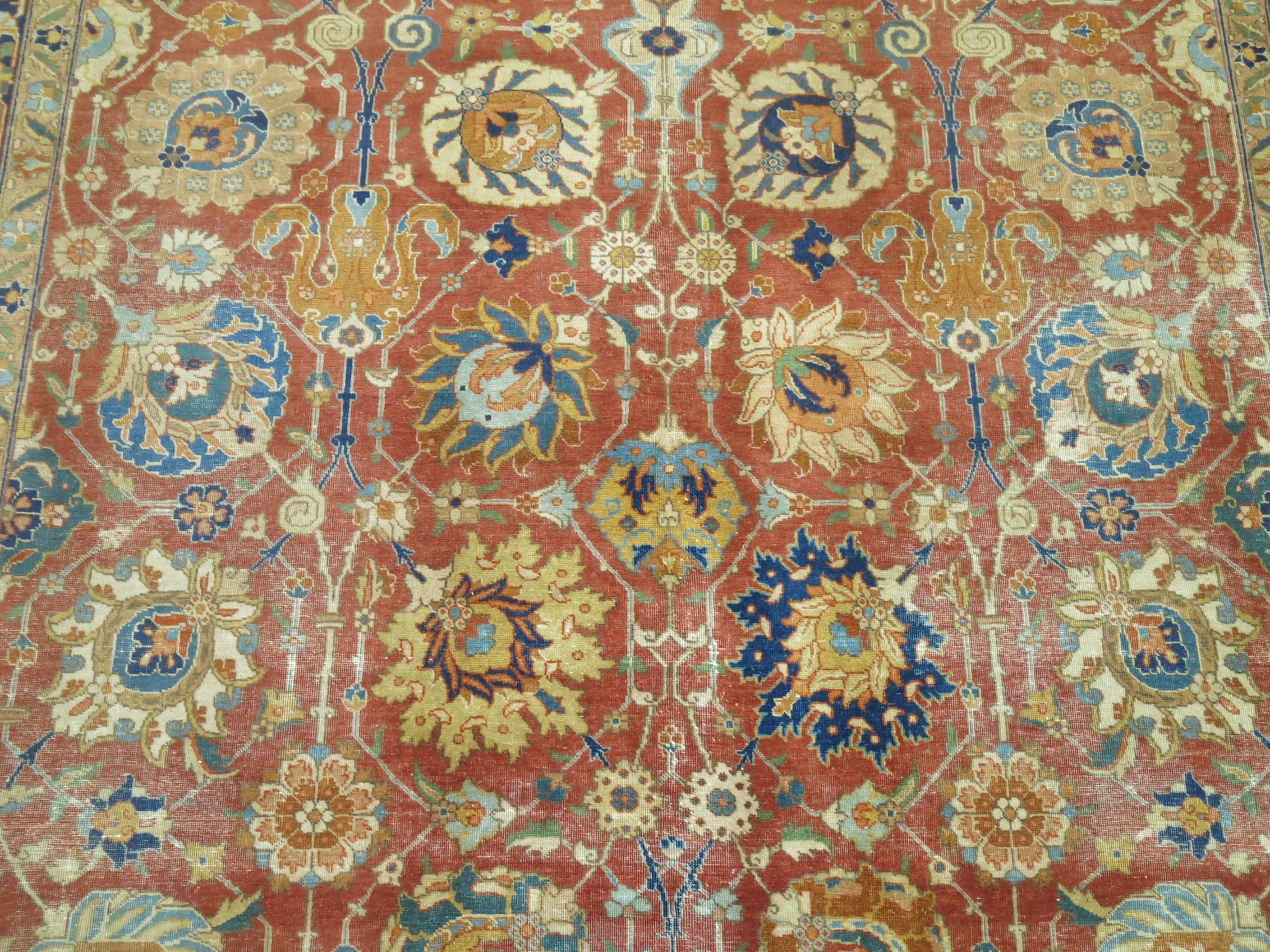 American Classical Antique Persian Tabriz Room Size Rug