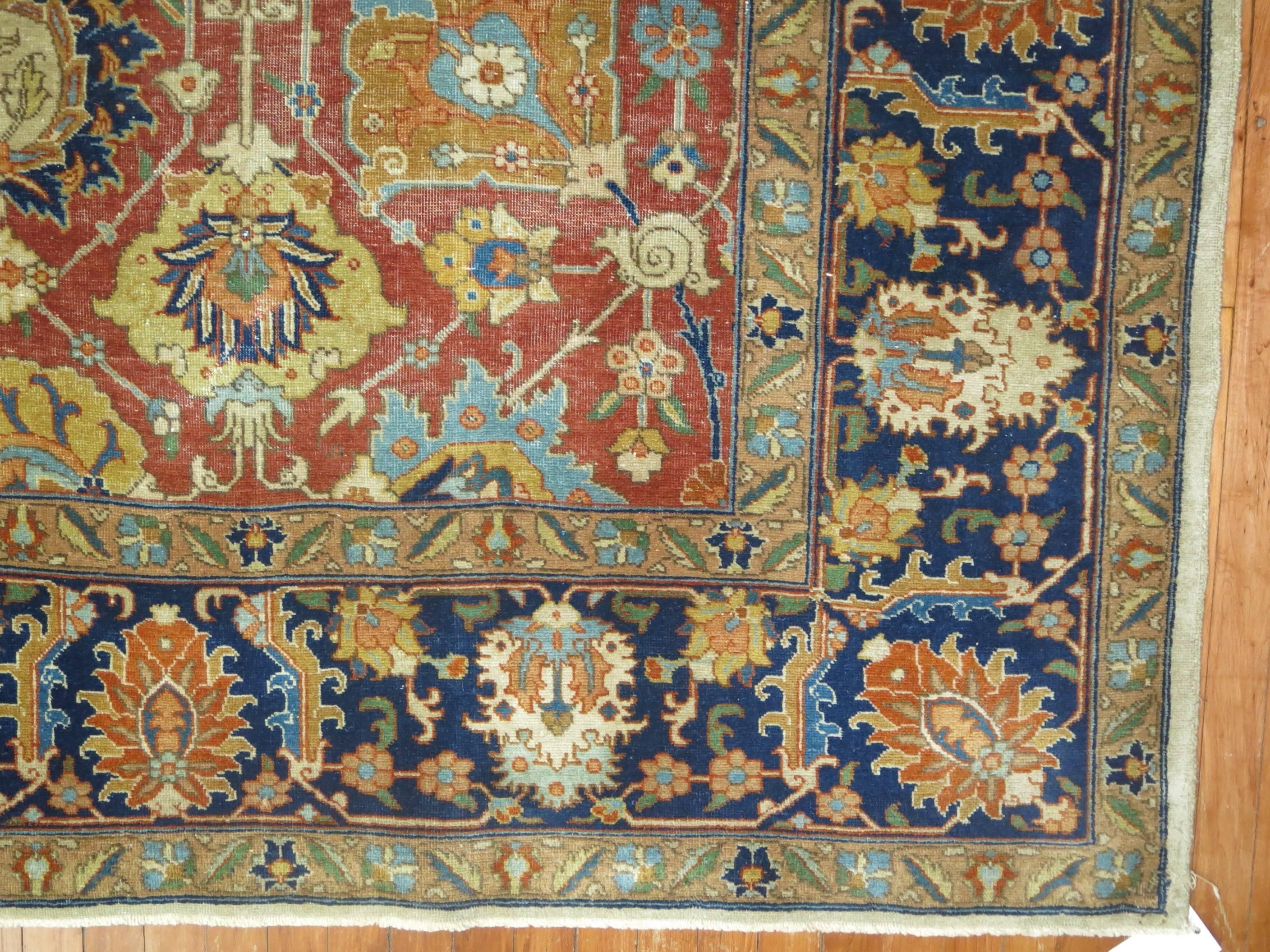 Antique Persian Tabriz Room Size Rug In Fair Condition In New York, NY