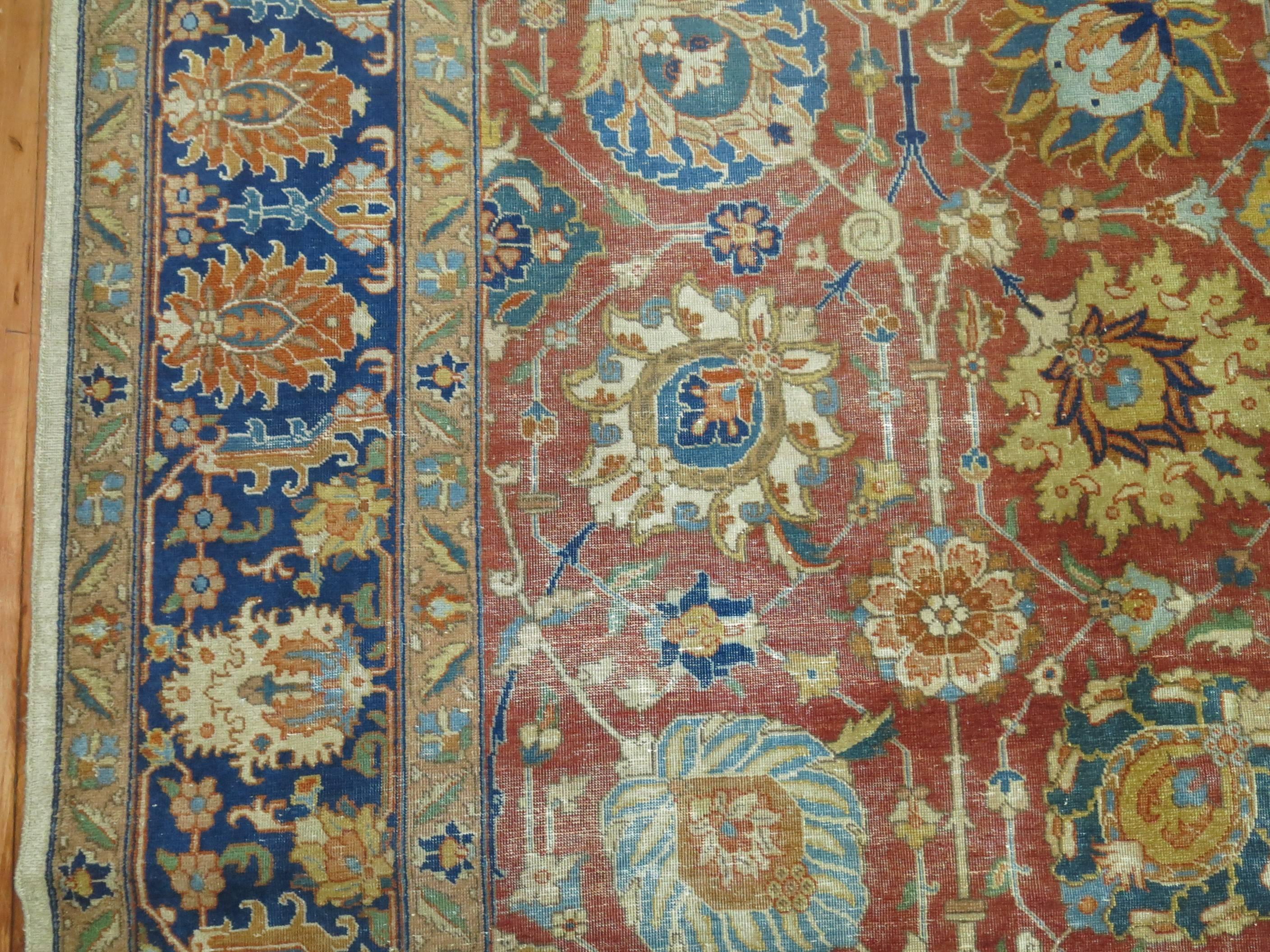 Wool Antique Persian Tabriz Room Size Rug