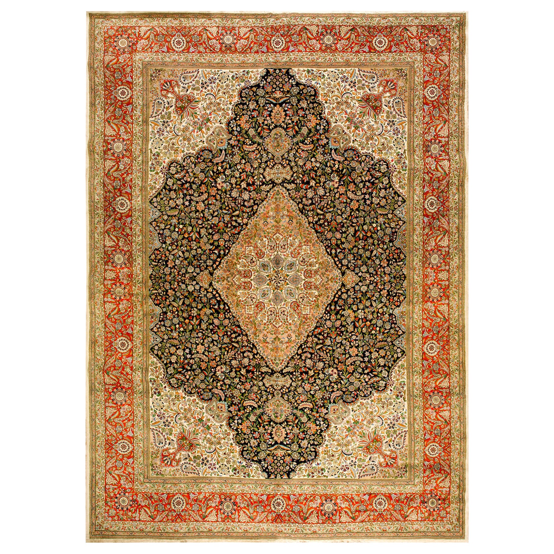 Antiker persischer Täbriz-Teppich 3,66 m x 4,66 m