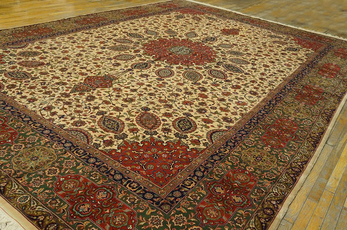 Hand-Knotted Antique Persian Tabriz Rug 11' 7