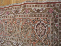 1900s Ivory Garden Antique Persian Tabriz Carpet 11' x 15'10" Handwoven Wool Rug