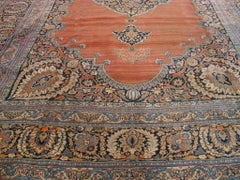 1890s Orange Medallion Antique Persian Tabriz Rug 12'6"x18'6" Knotted Wool Carpe