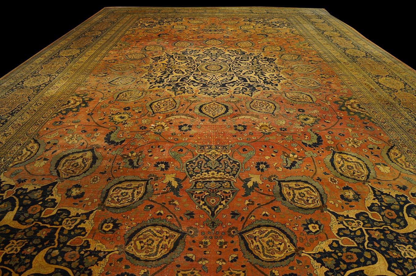 Hand-Knotted Late 19th Century Persian Tabriz Haji Jalili Carpet (14'4
