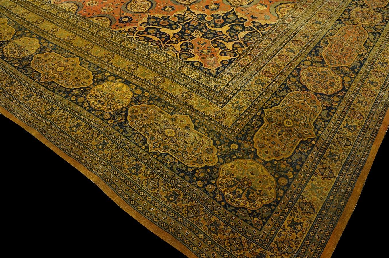 Wool Late 19th Century Persian Tabriz Haji Jalili Carpet (14'4