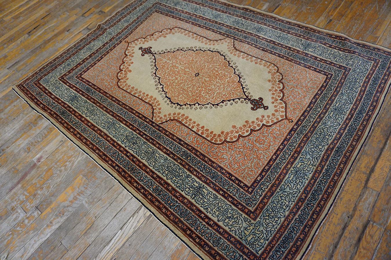 Hand-Knotted 19th Century Persian Haji Jalili Tabriz Carpet ( 4'8