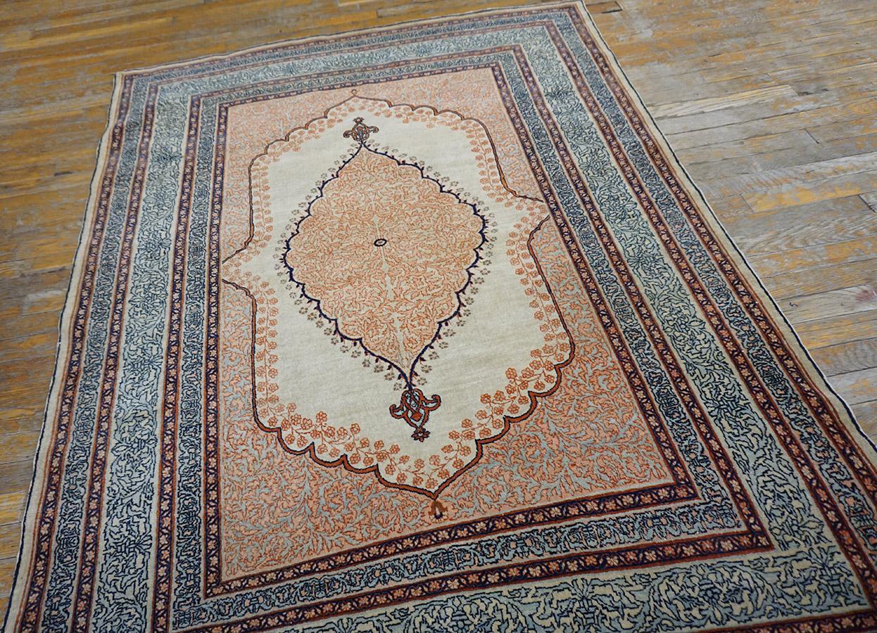 Wool 19th Century Persian Haji Jalili Tabriz Carpet ( 4'8