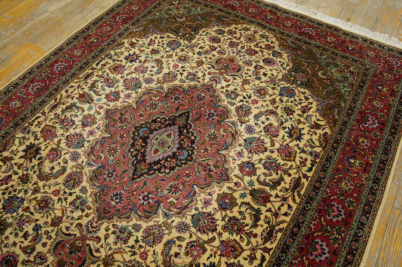 Hand-Knotted Antique Persian Tabriz Rug 4'10