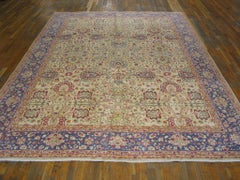 1930s Ivory Floral Antique Persian Tabriz Carpet 8'2"x11'4" Handknotted Wool Rug