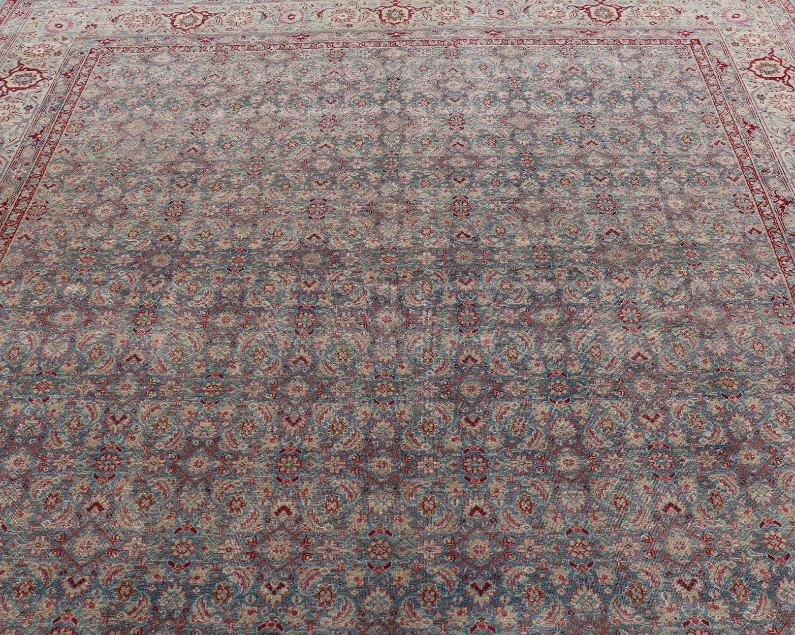 Persiano Antico tappeto persiano Tabriz con design floreale all-over 10'10 x 13'0 in vendita
