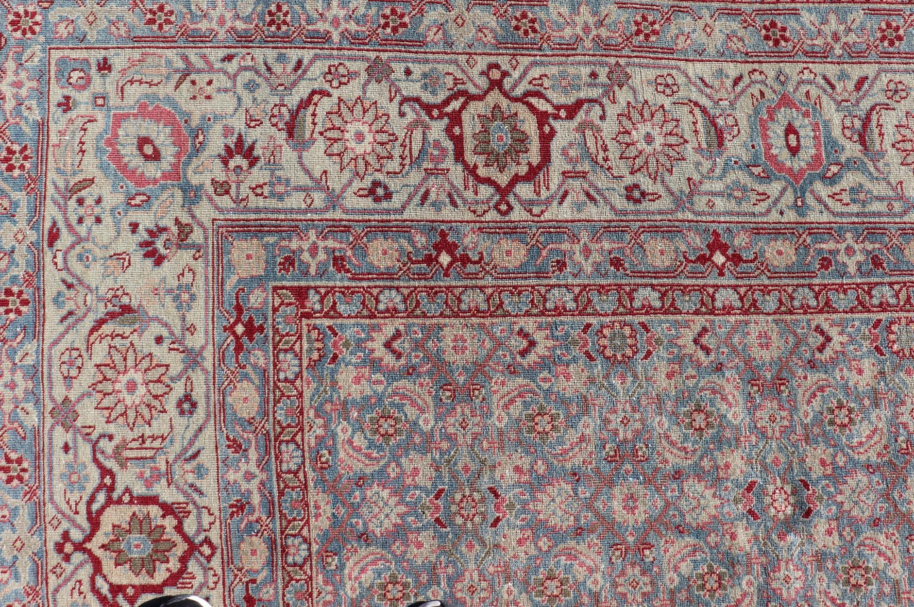 Lana Antico tappeto persiano Tabriz con design floreale all-over 10'10 x 13'0 in vendita