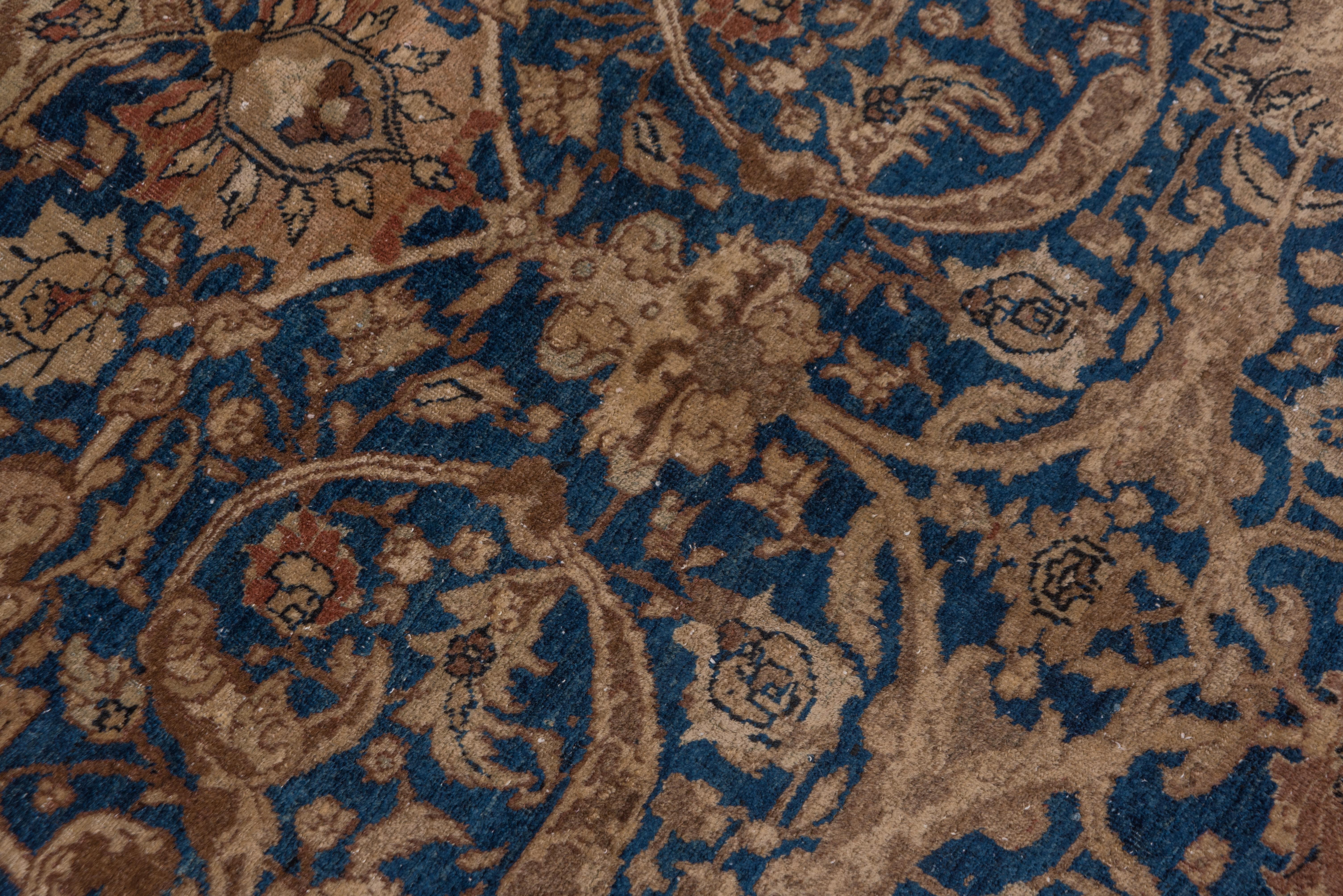 Hand-Knotted Antique Persian Tabriz Rug, Blue & Tan Field, Curvilinear Medallion, circa 1920s