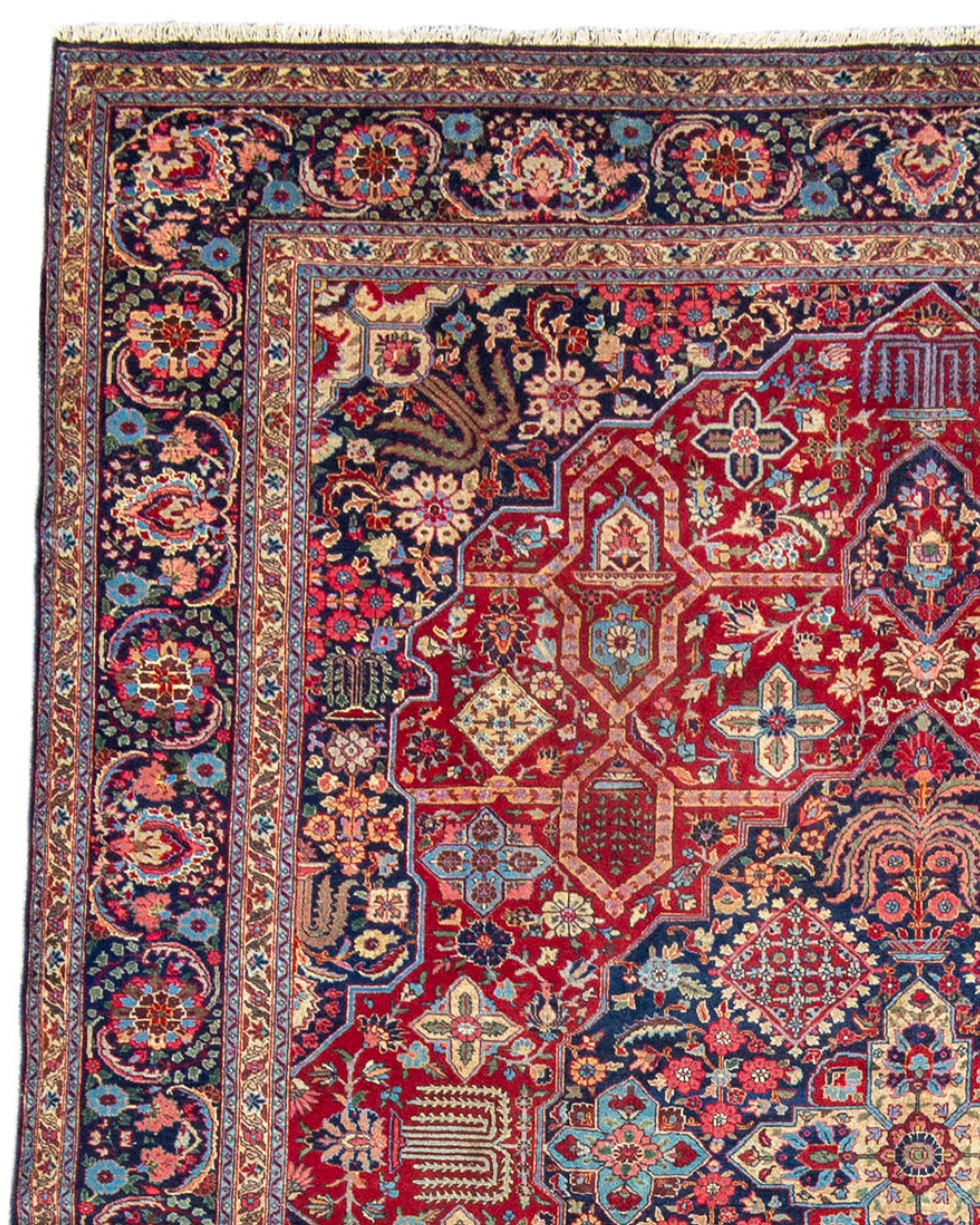 Hand-Knotted Antique Persian Tabriz Rug, c. 1940 For Sale
