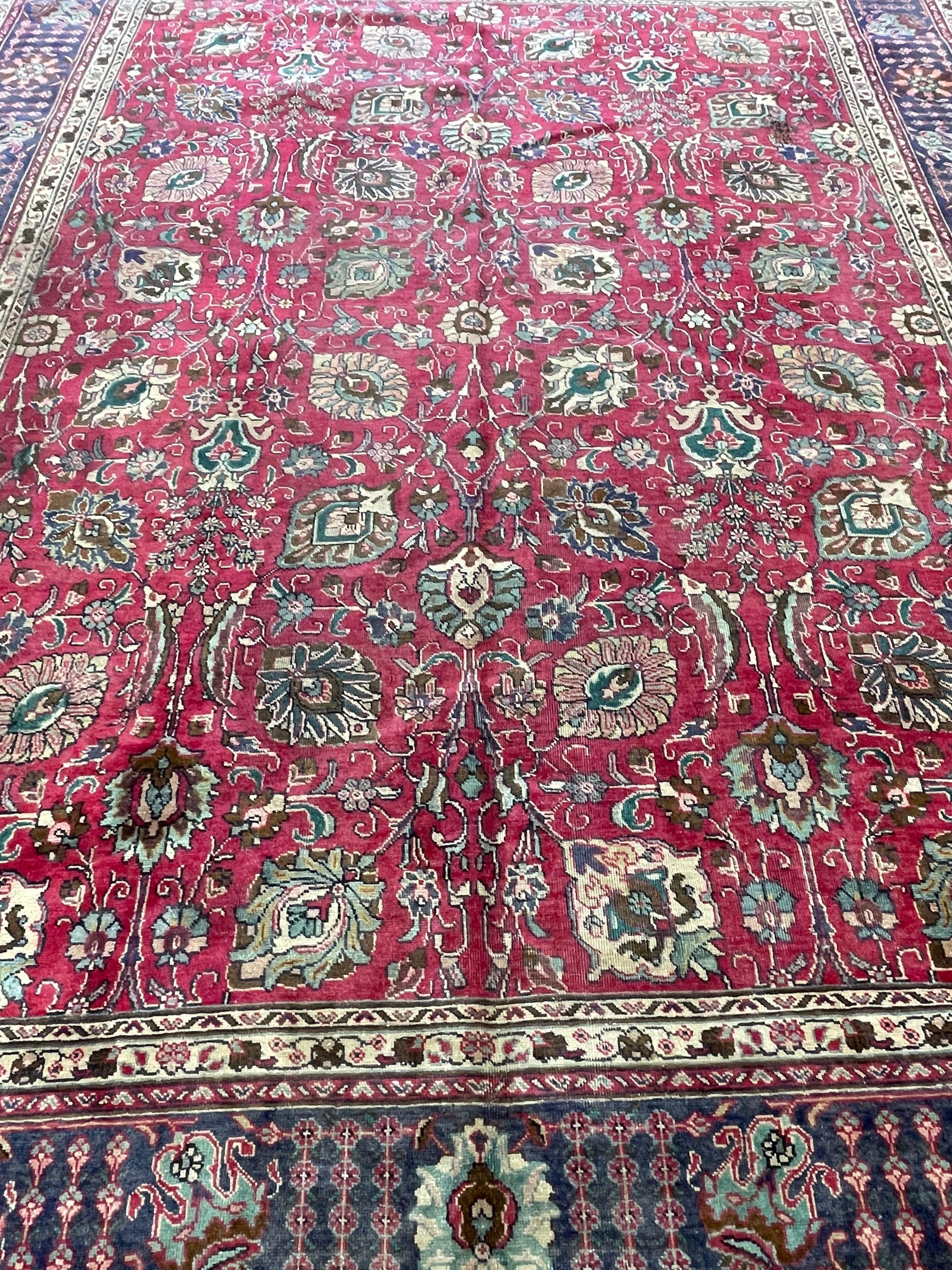 Vegetable Dyed Antique Persian Tabriz Rug circa 1930 For Sale
