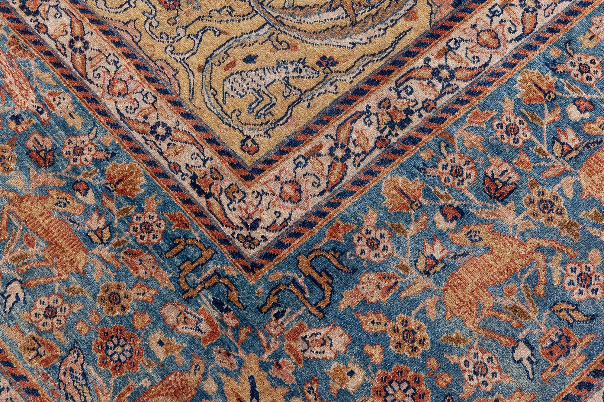 Antiker persischer Täbris-Teppich Doris Leslie Blau (Wolle) im Angebot