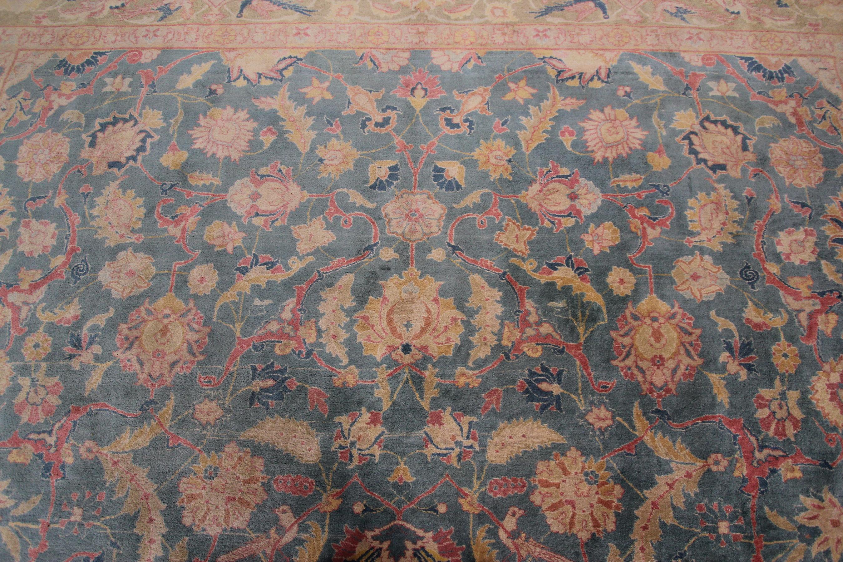 Tappeto antico persiano Tabriz Tappeto floreale geometrico fine a fondo blu in vendita 5