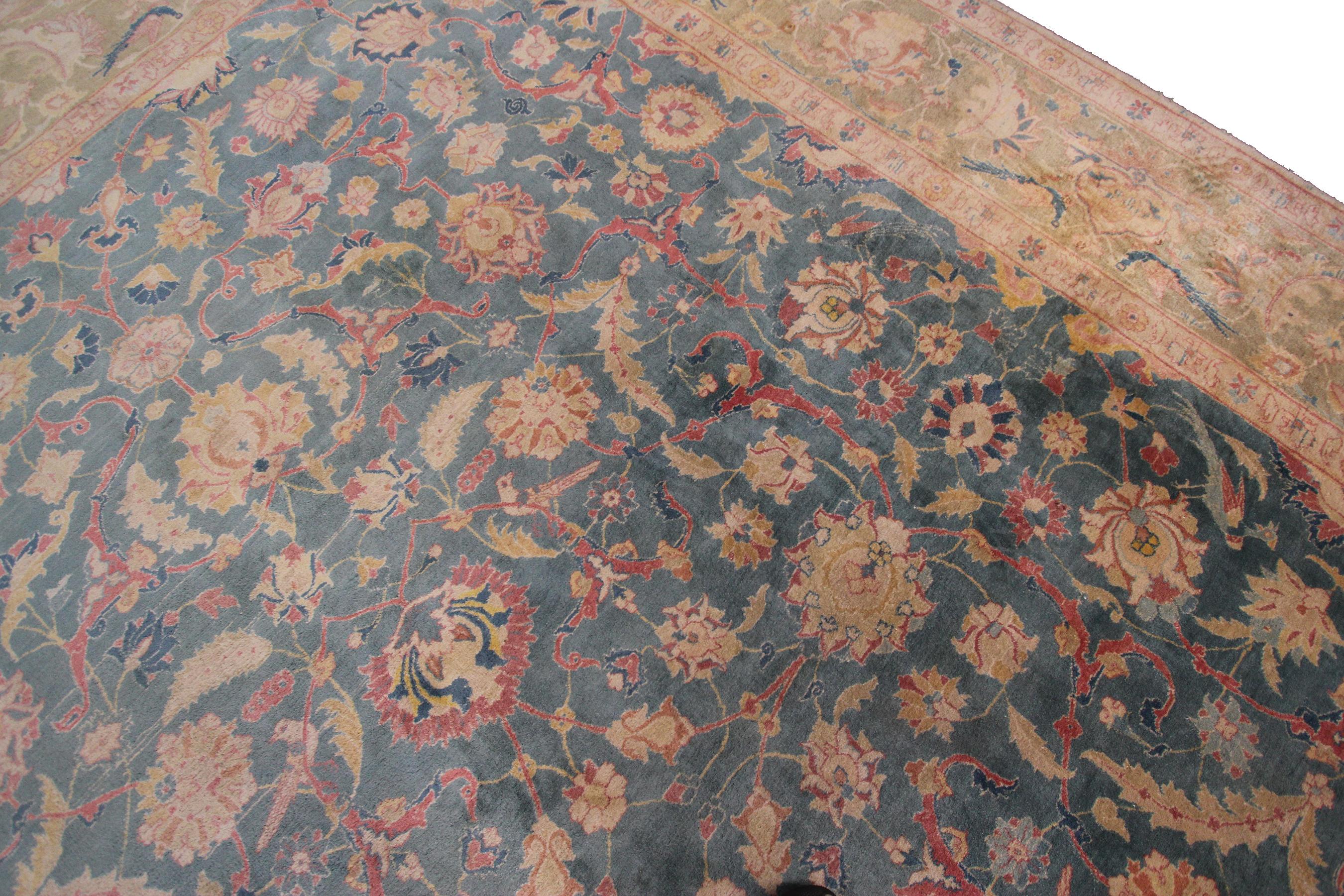 Tappeto antico persiano Tabriz Tappeto floreale geometrico fine a fondo blu in vendita 7