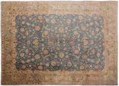 Antique Persian Tabriz Rug Fine Blue-Ground Allover Geometric Floral Rug