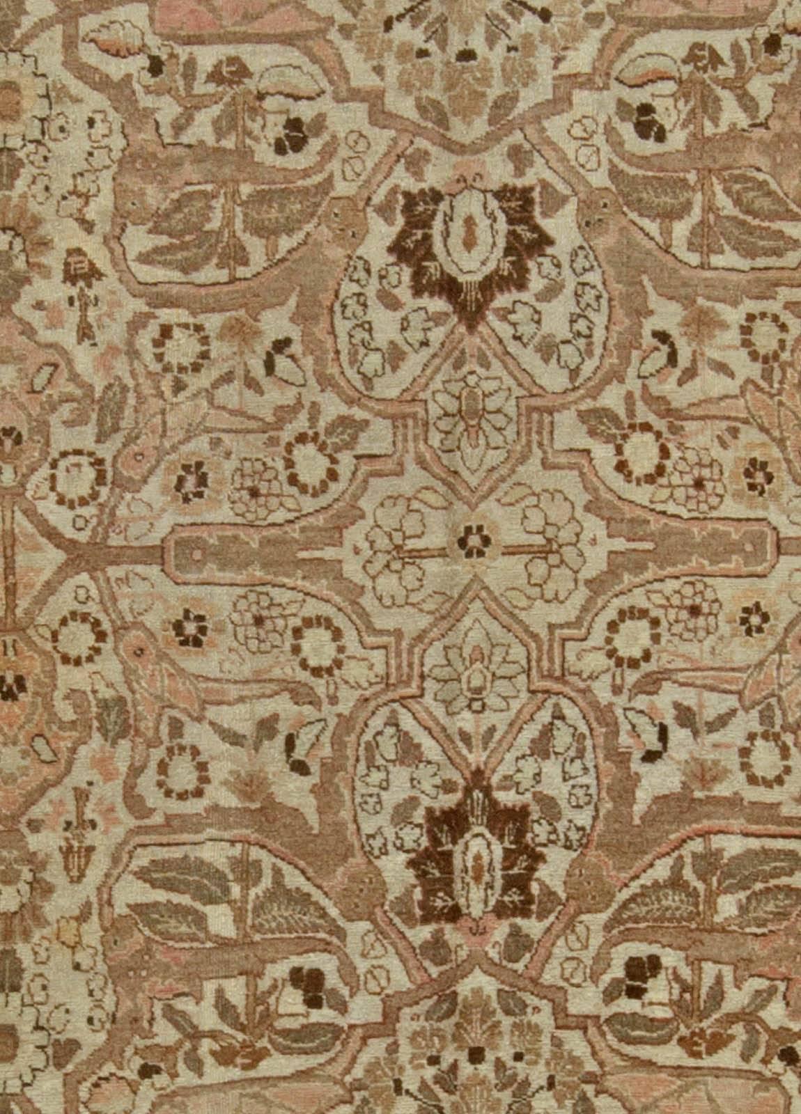 Authentic Persian Tabriz brown handmade wool rug
Size: 9'2