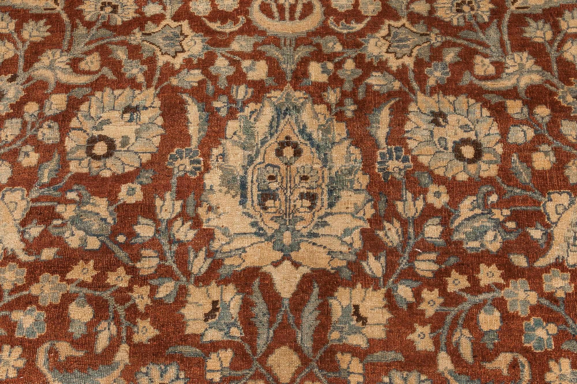 Antique Persian Tabriz Brown, Blue Handmade Wool Rug
Size: 12'0