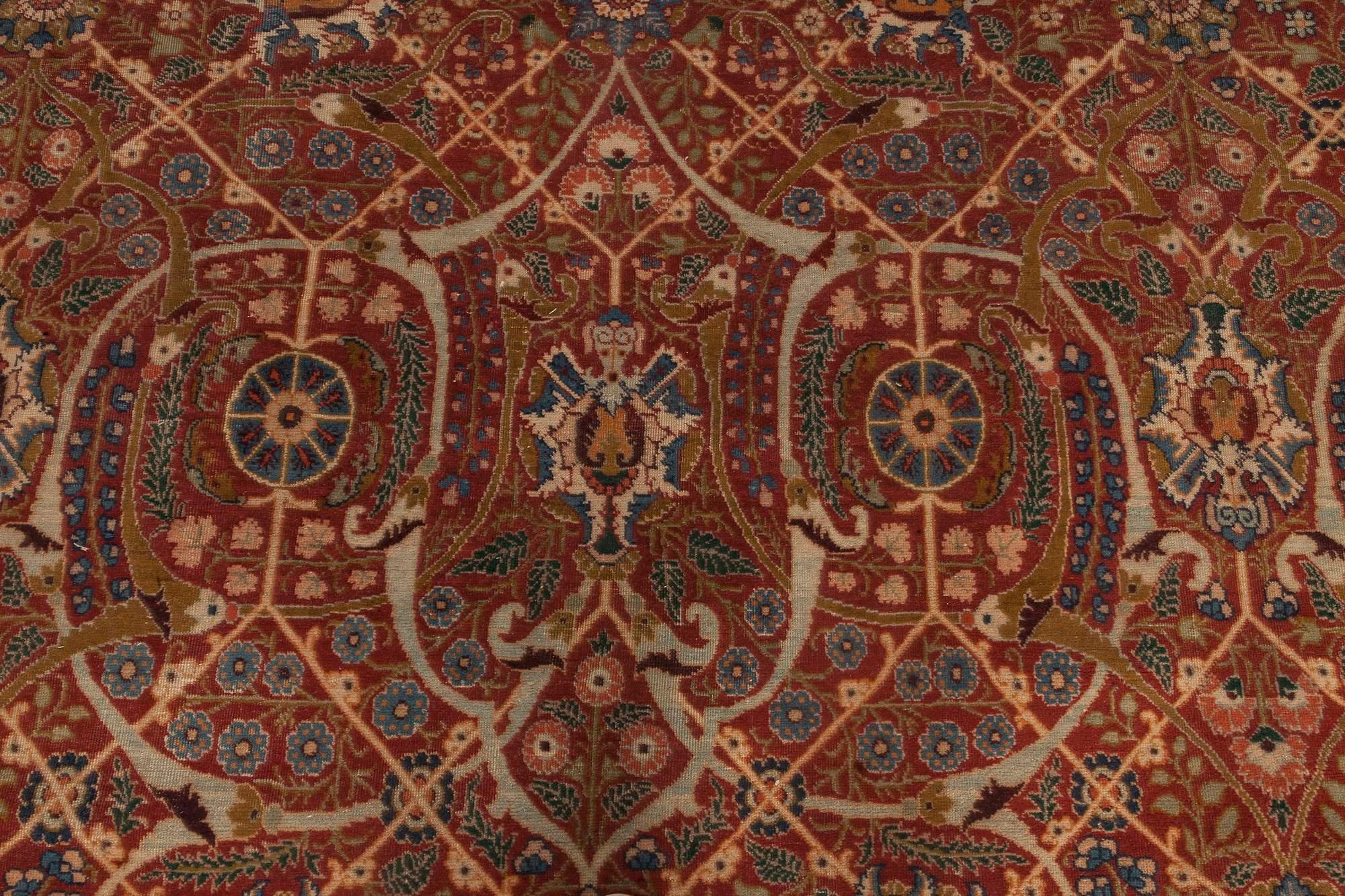 Hand-Woven 19th Century Persian Tabriz Red Hand Knotted Rug For Sale