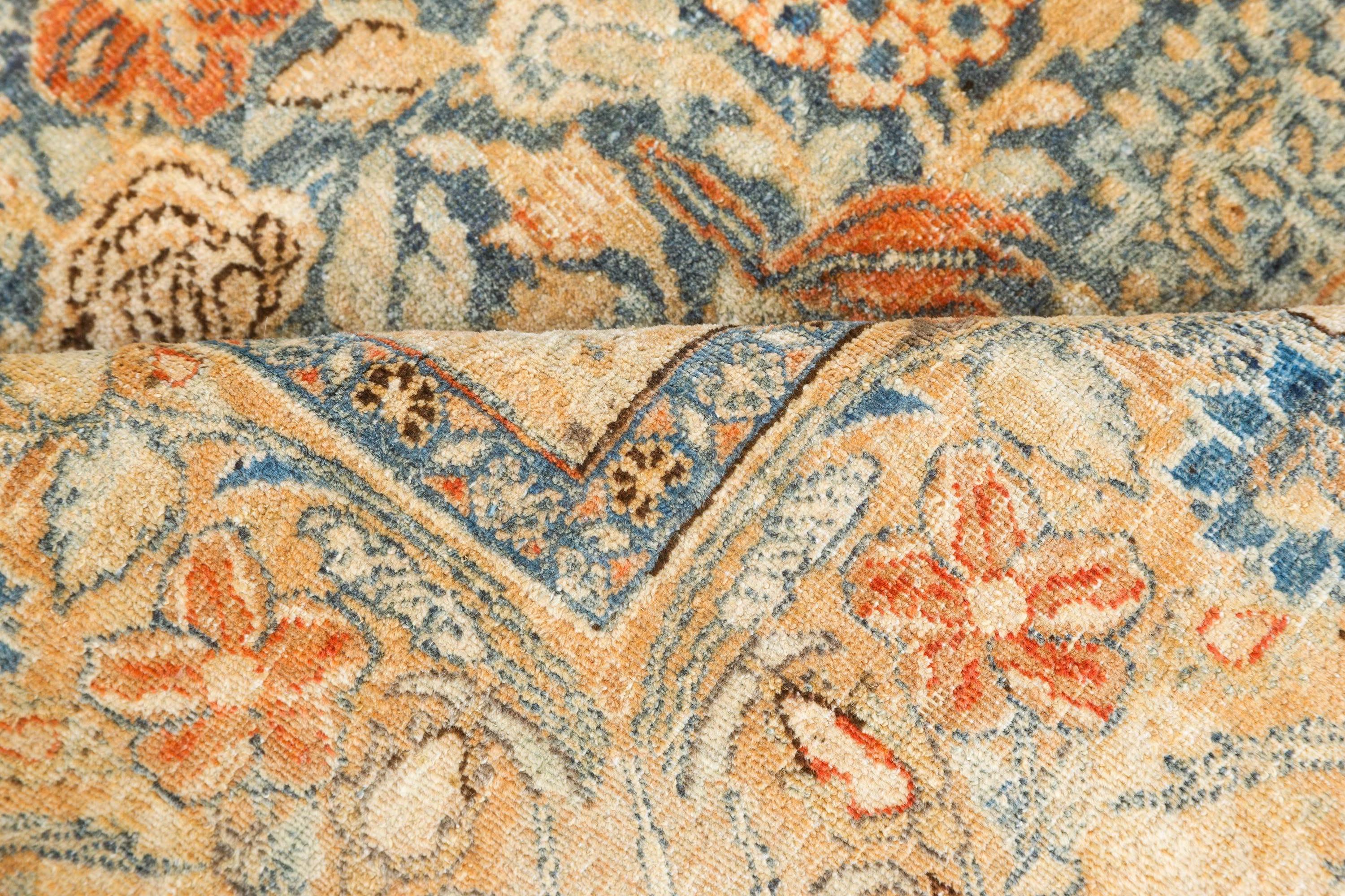 Authentic Persian Tabriz Beige Blue Handmade Wool rug
Size: 9'9