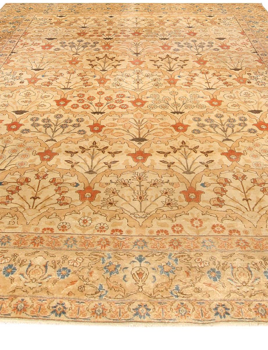 Hand-Knotted Antique Persian Tabriz Handmade Wool Rug For Sale
