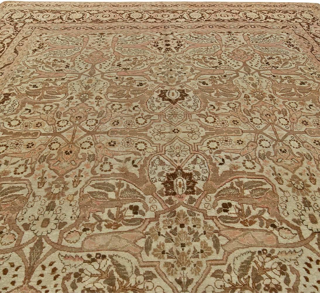 Hand-Woven Authentic Persian Tabriz Brown Handmade Wool Rug For Sale