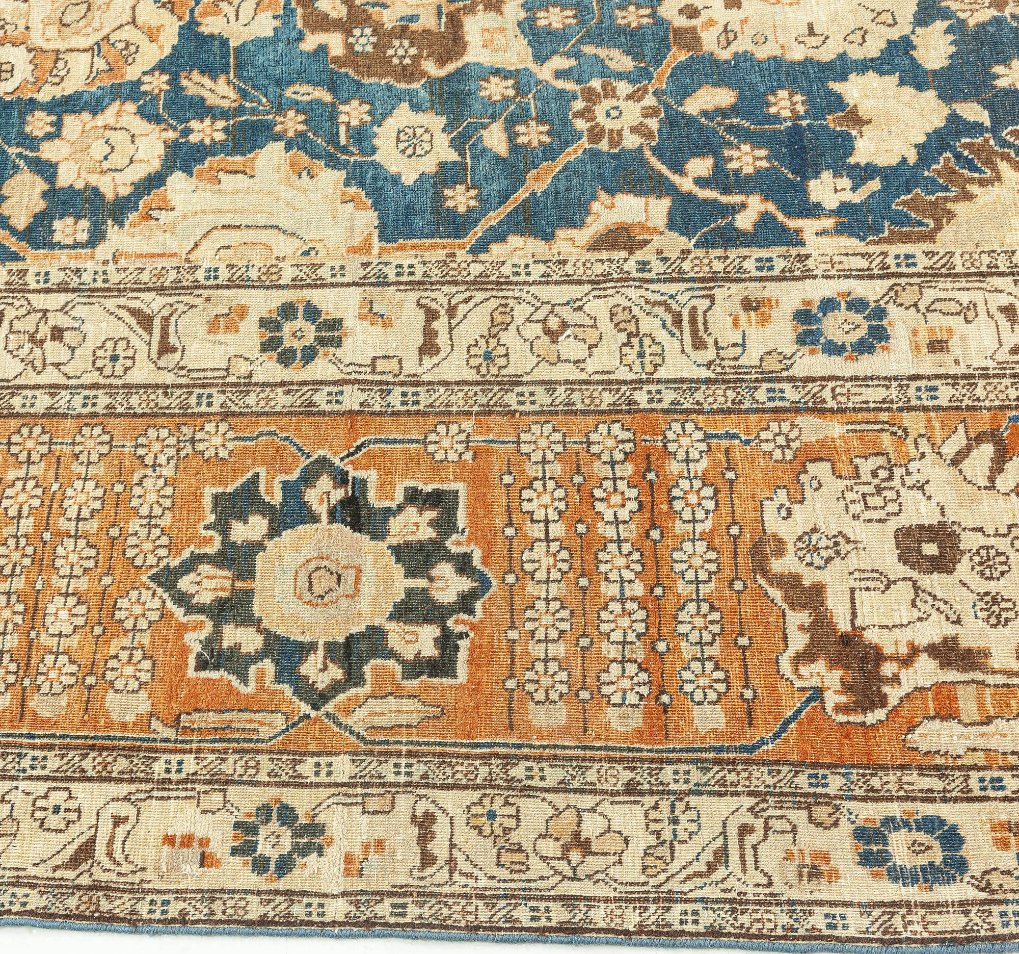 Antique Persian Tabriz Botanic Handmade Wool Rug For Sale 1