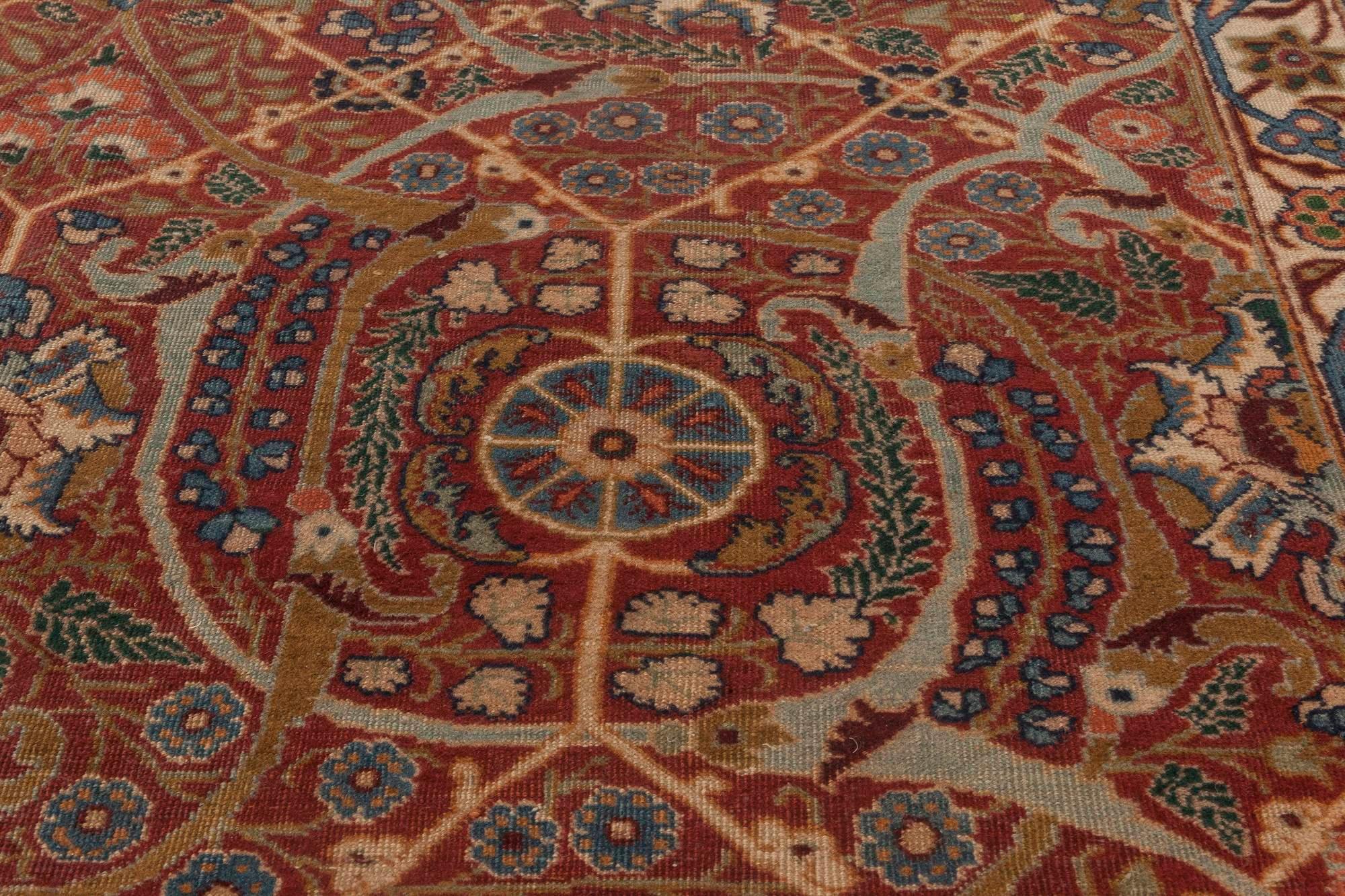 19th Century Persian Tabriz Red Hand Knotted Rug In Good Condition For Sale In New York, NY