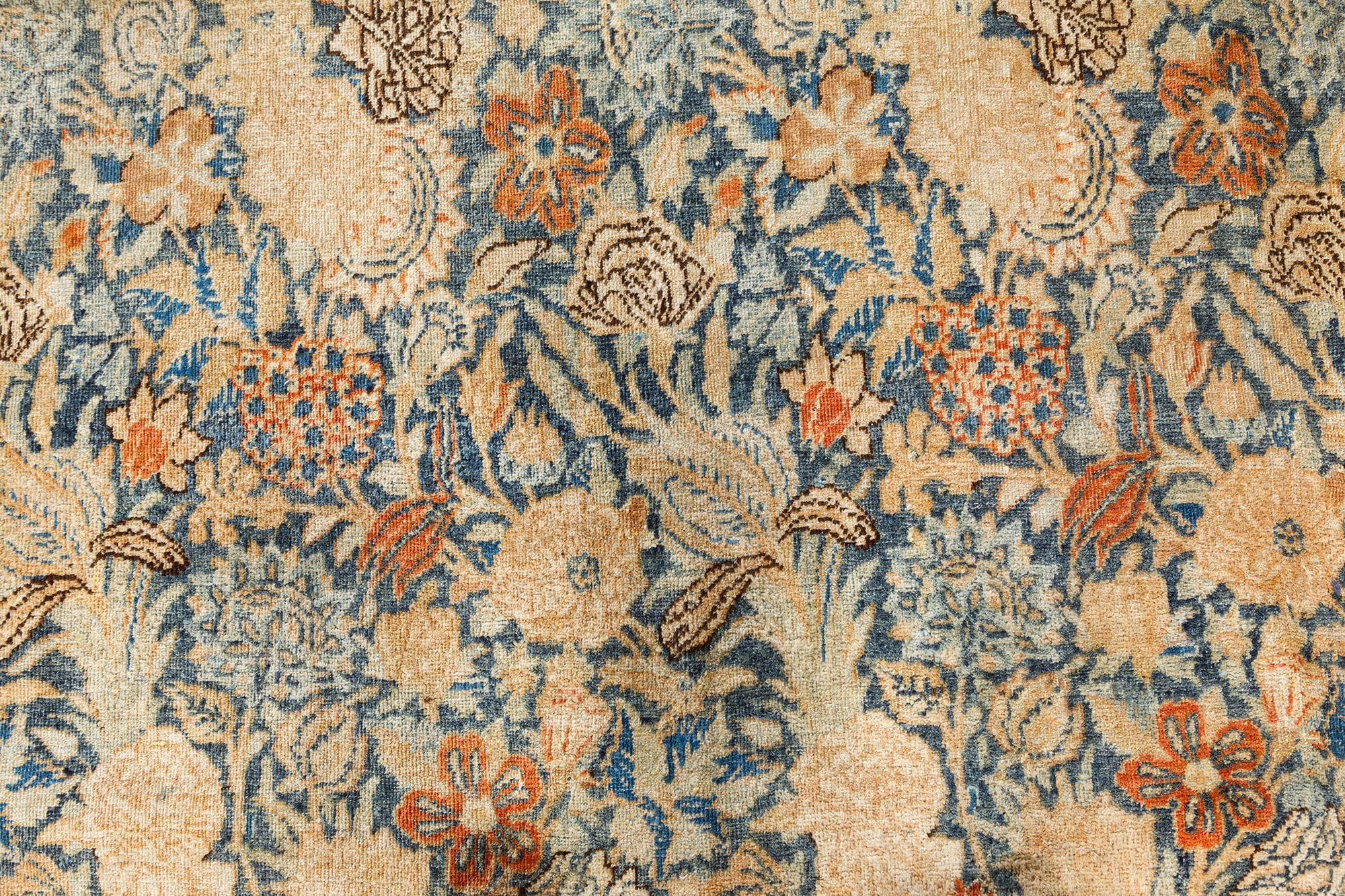 Persian Early 20th Century Tabriz Beige Blue Handmade Wool Rug For Sale