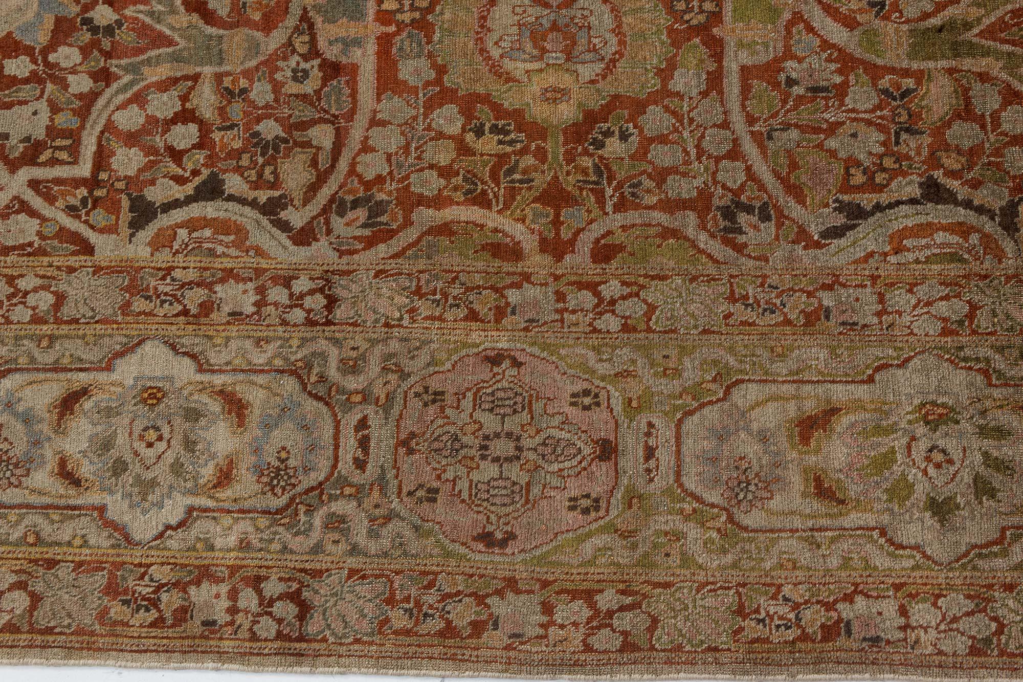 Hand-Knotted Antique Persian Tabriz Hand Knotted Wool Rug For Sale