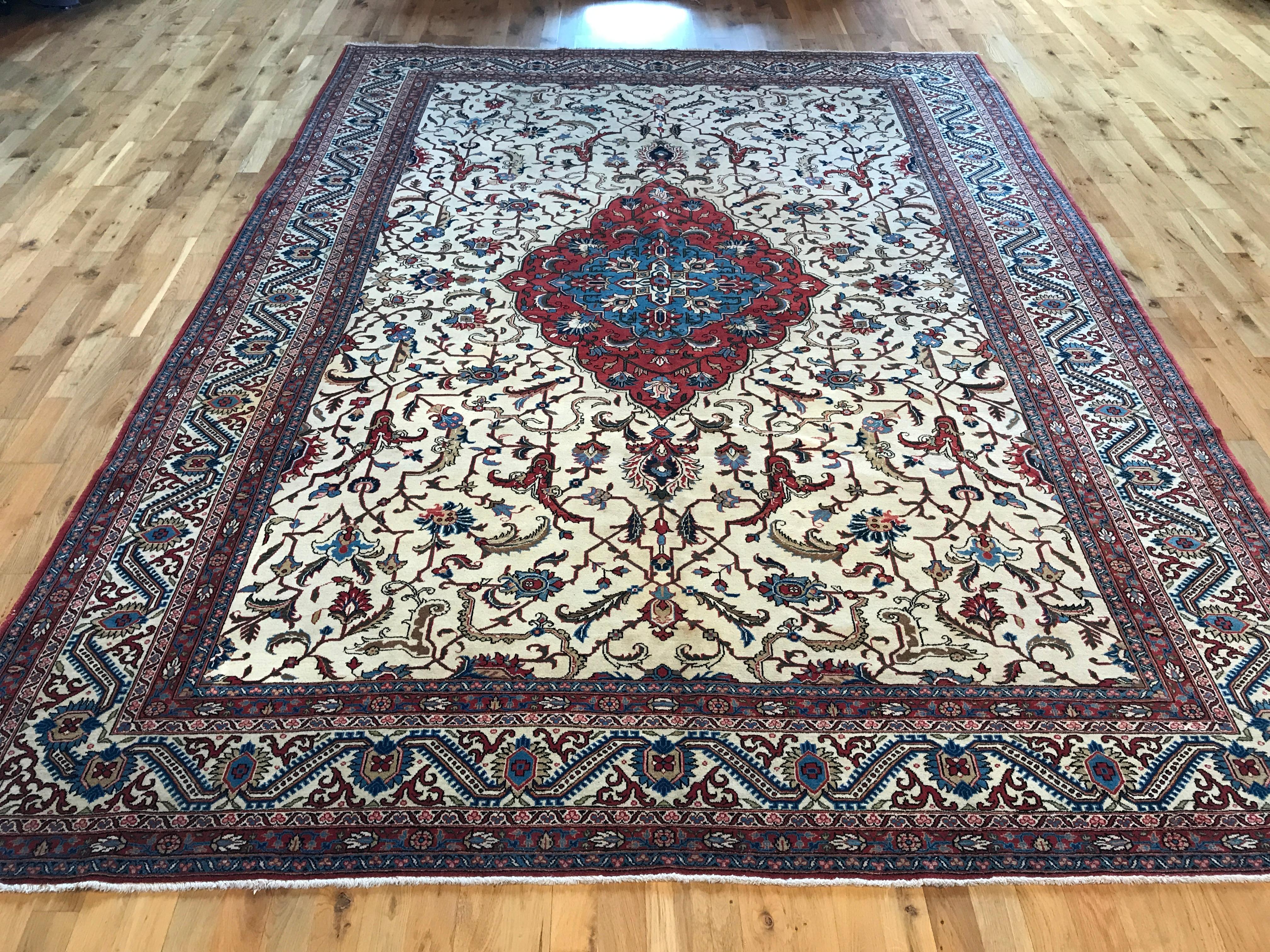 Hand-Knotted Antique Persian Tabriz Rug  For Sale