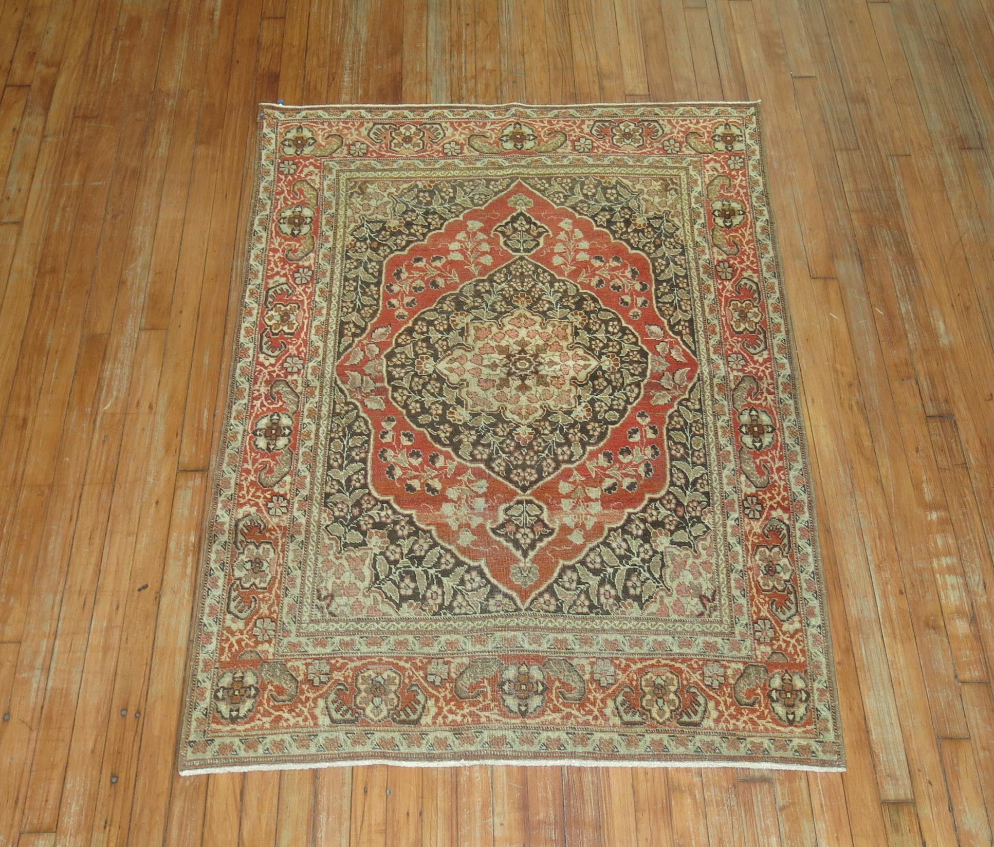 Restauration Early 20th Century Antique Persian Tabriz Rug For Sale