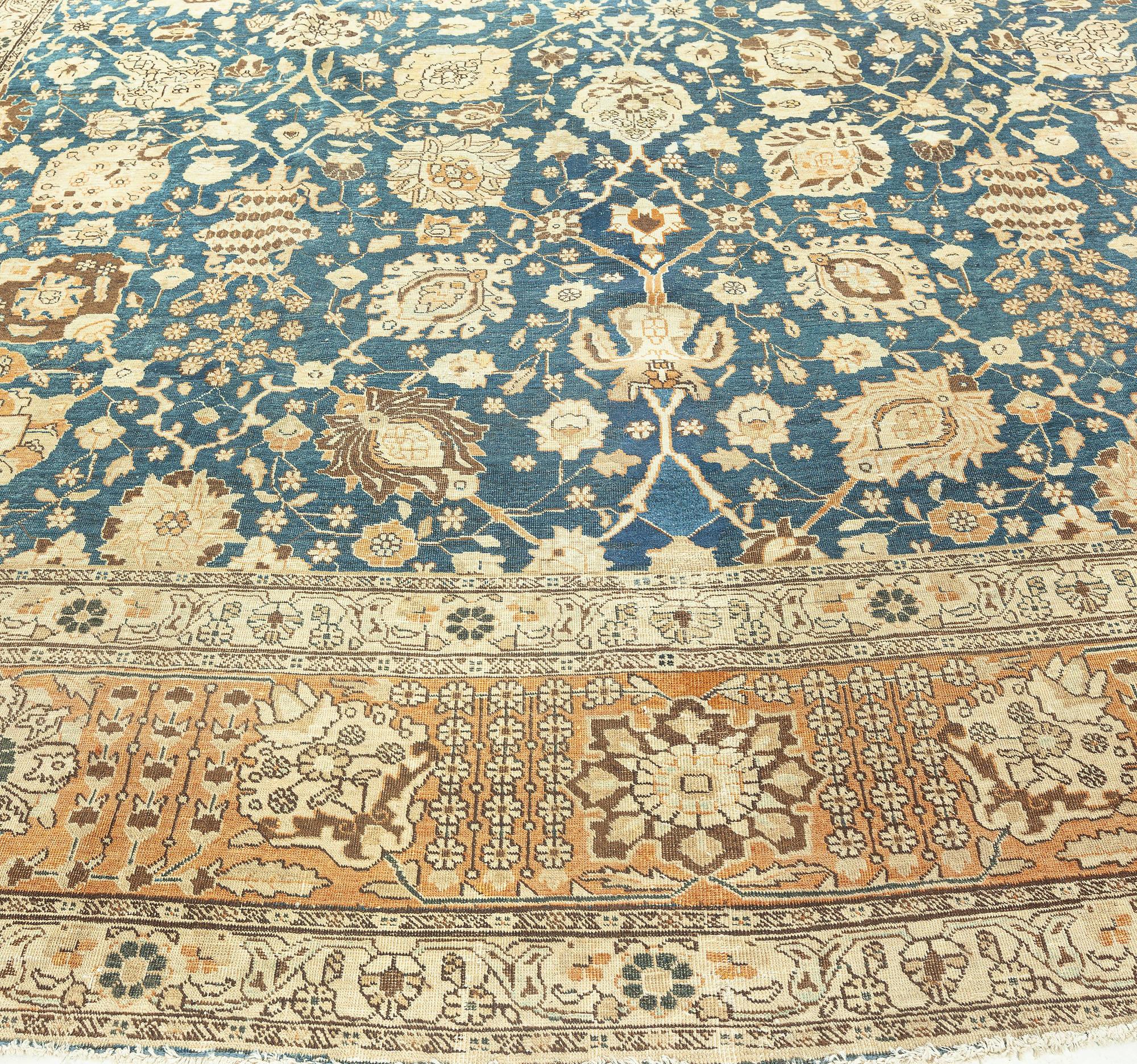 Antique Persian Tabriz Botanic Handmade Wool Rug For Sale 2