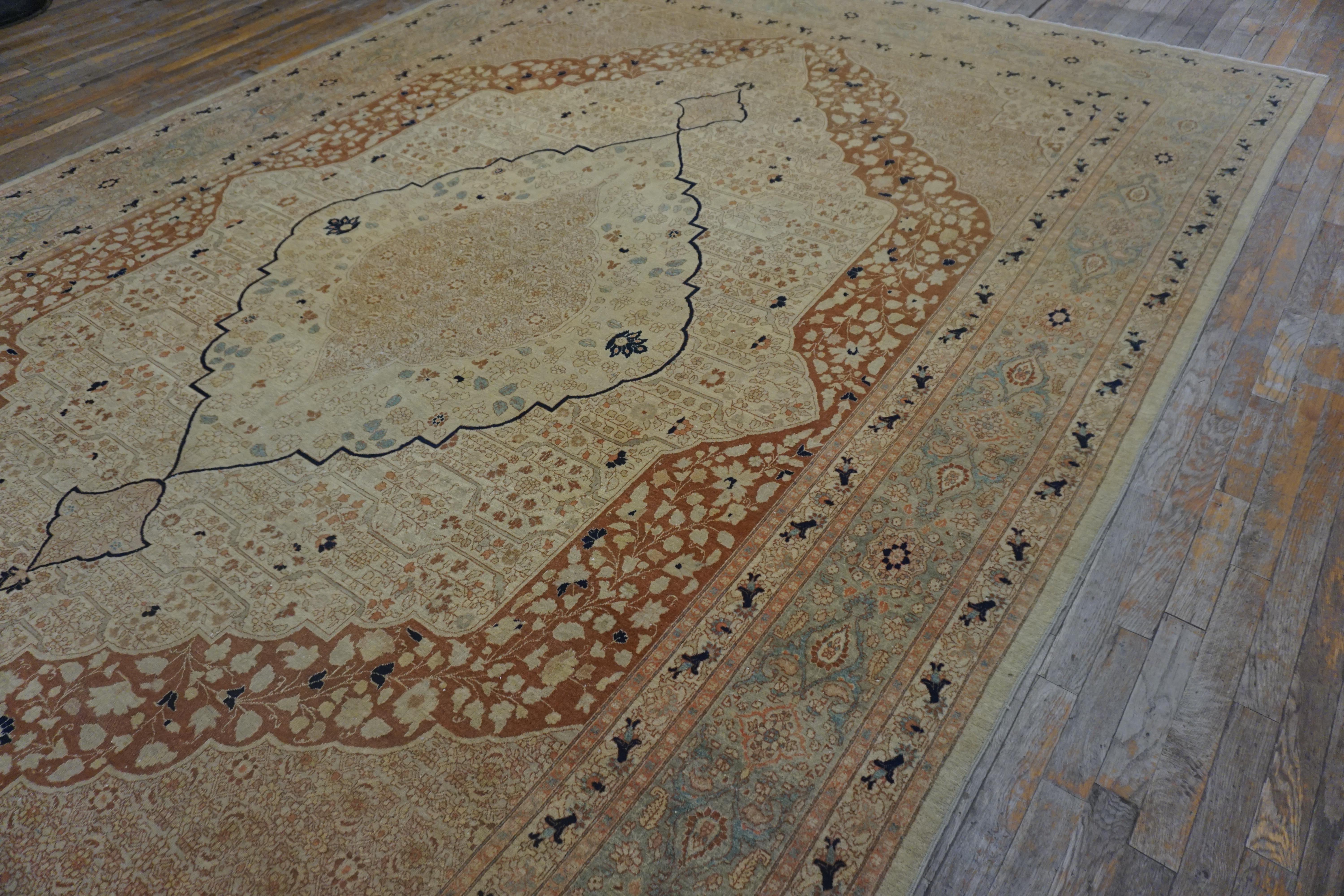 Wool 19th Century Persian Tabriz Haji Jalili Carpet ( 9' x 11'8