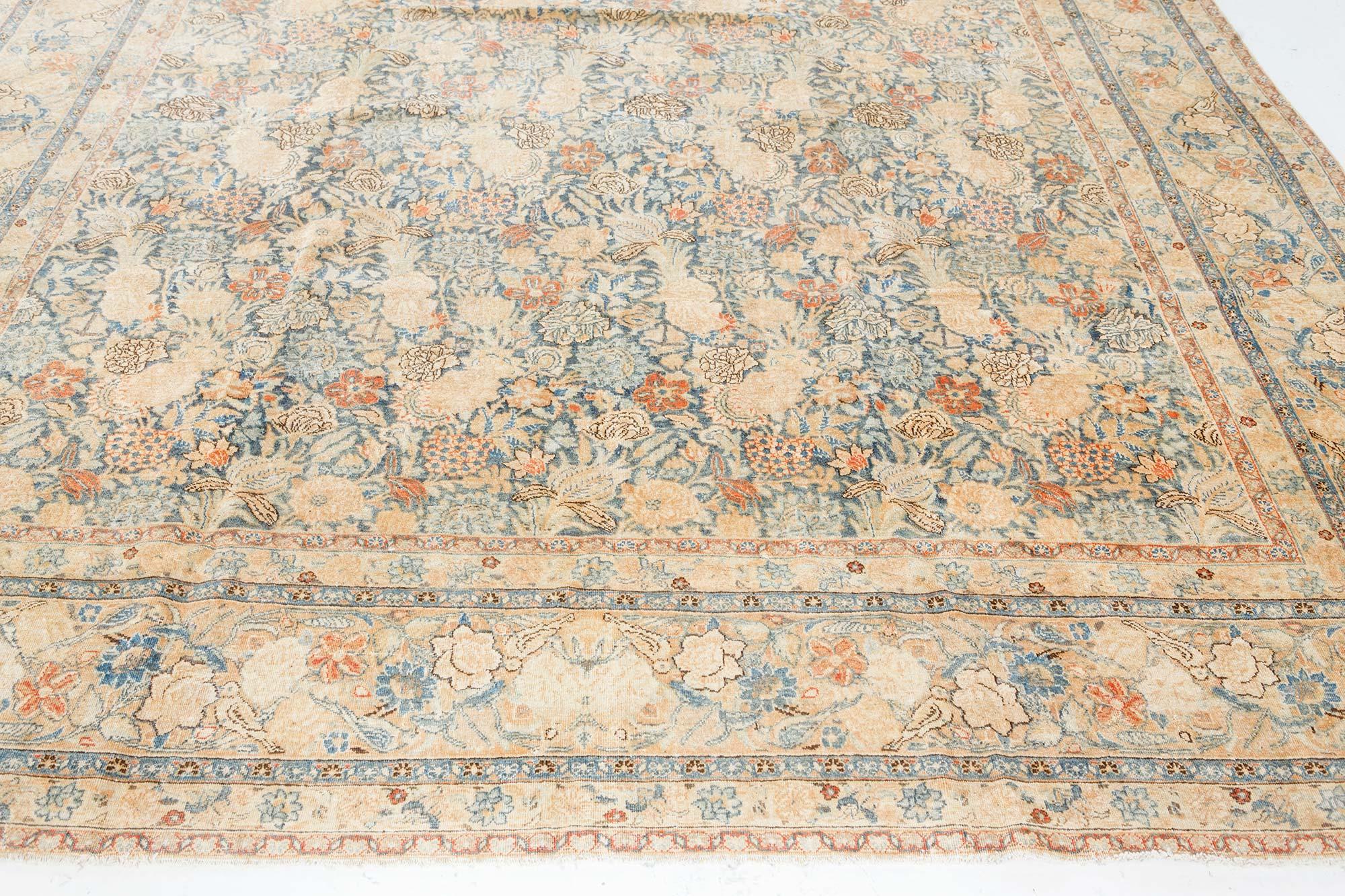 Early 20th Century Tabriz Beige Blue Handmade Wool Rug In Good Condition For Sale In New York, NY