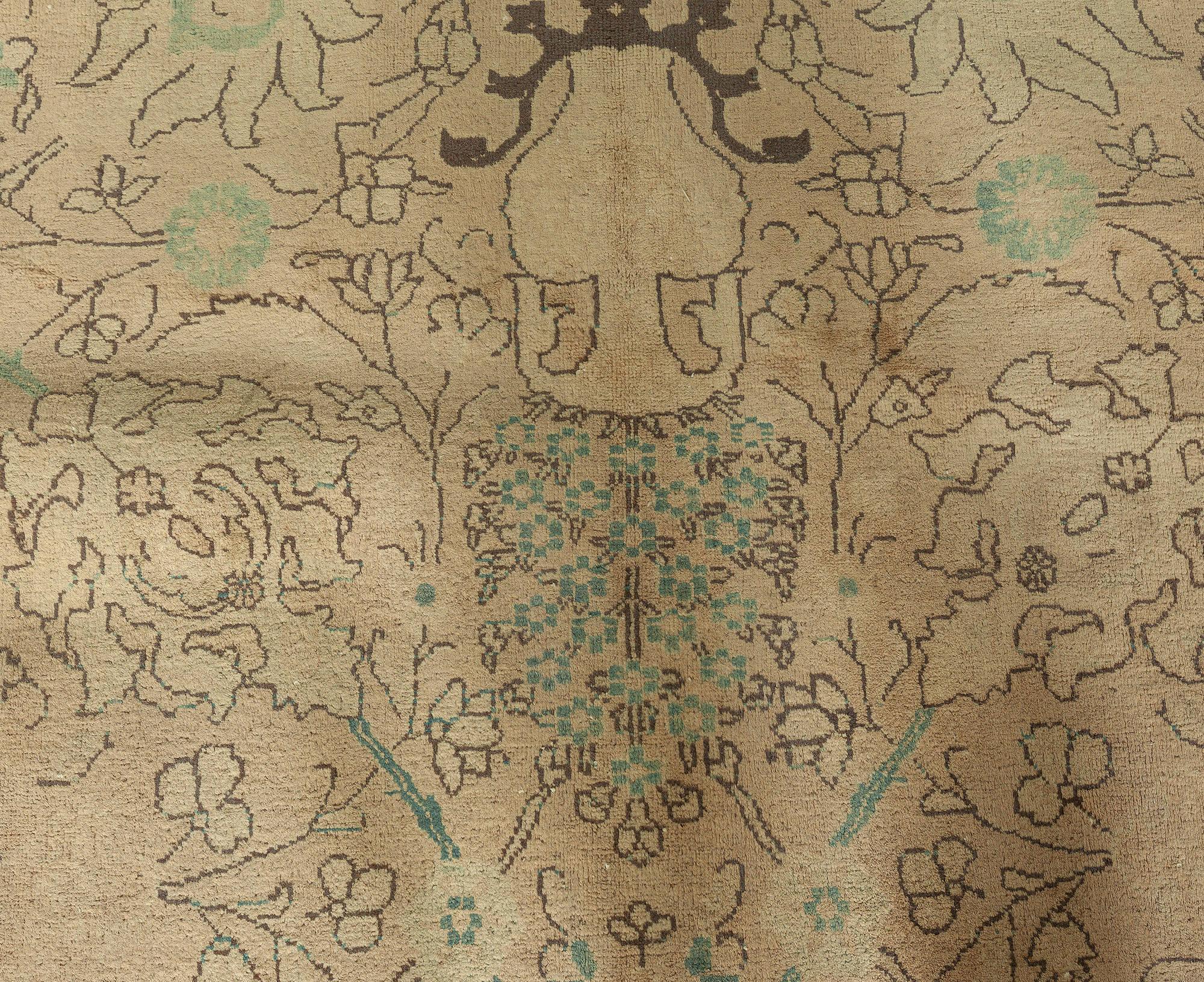 Antique Persian Tabriz Green, Beige, Brown Handmade Wool Rug
Size: 10'6