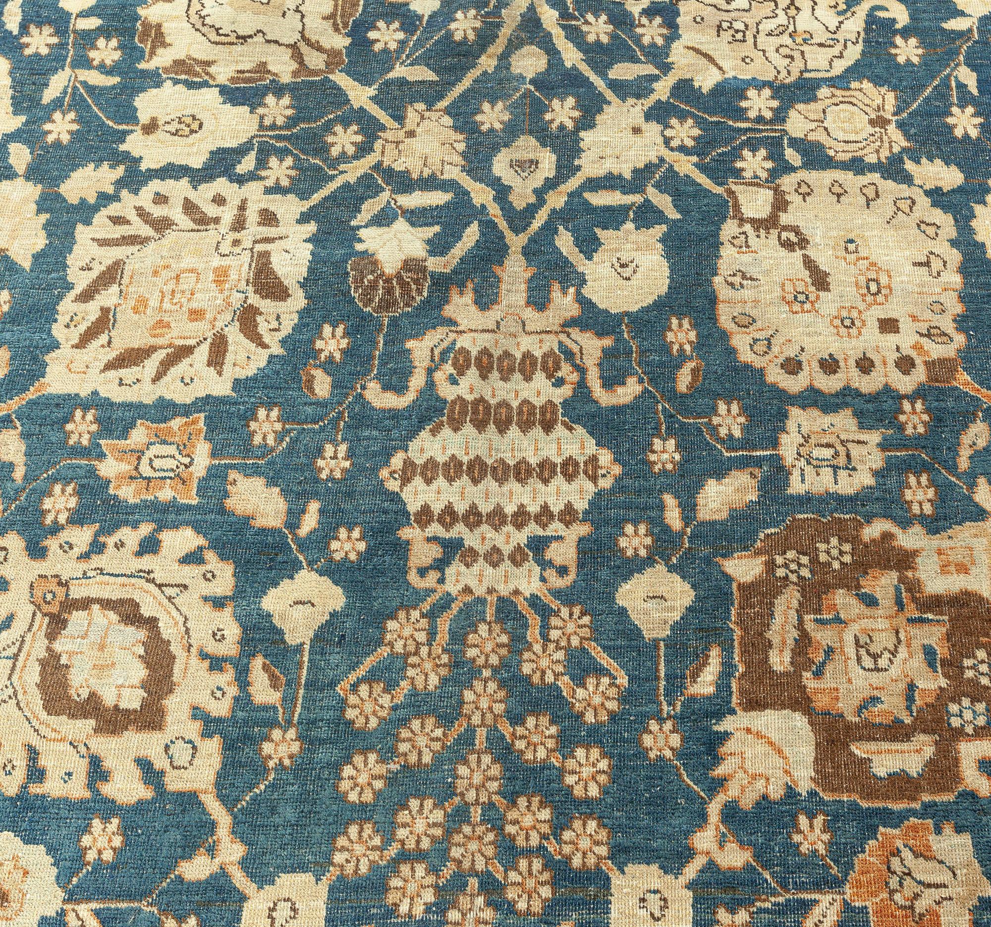 Hand-Knotted Antique Persian Tabriz Botanic Handmade Wool Rug For Sale