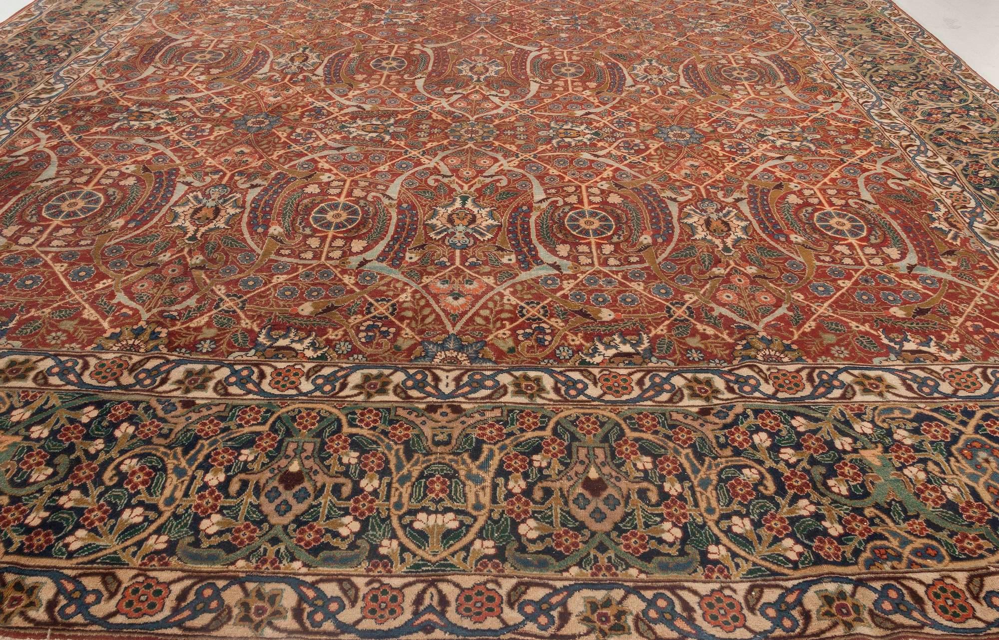 19th Century Persian Tabriz Red Hand Knotted Rug For Sale 2