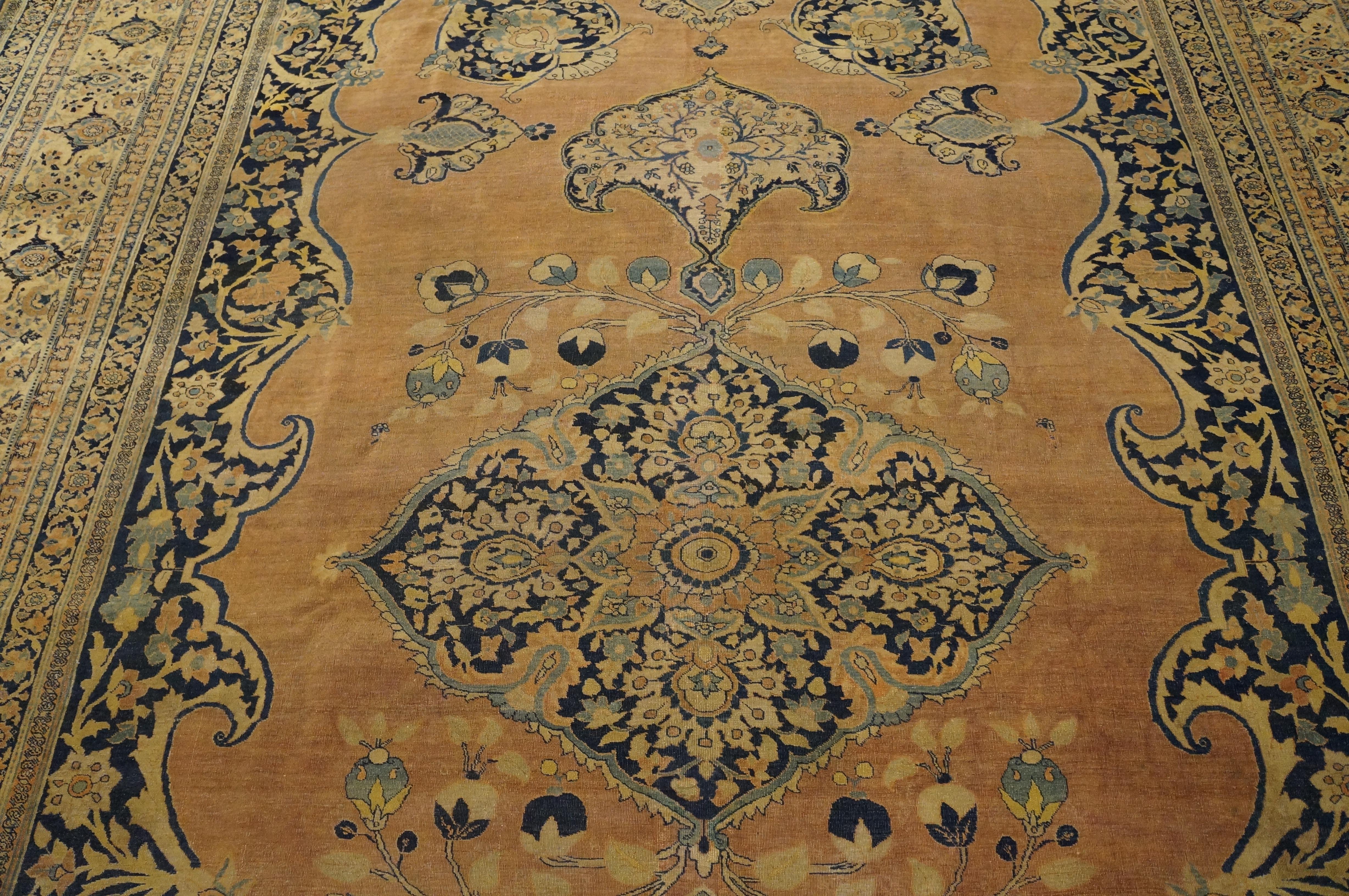 Wool 19th Century Persian Tabriz Haji Jalili Carpet ( 9'6