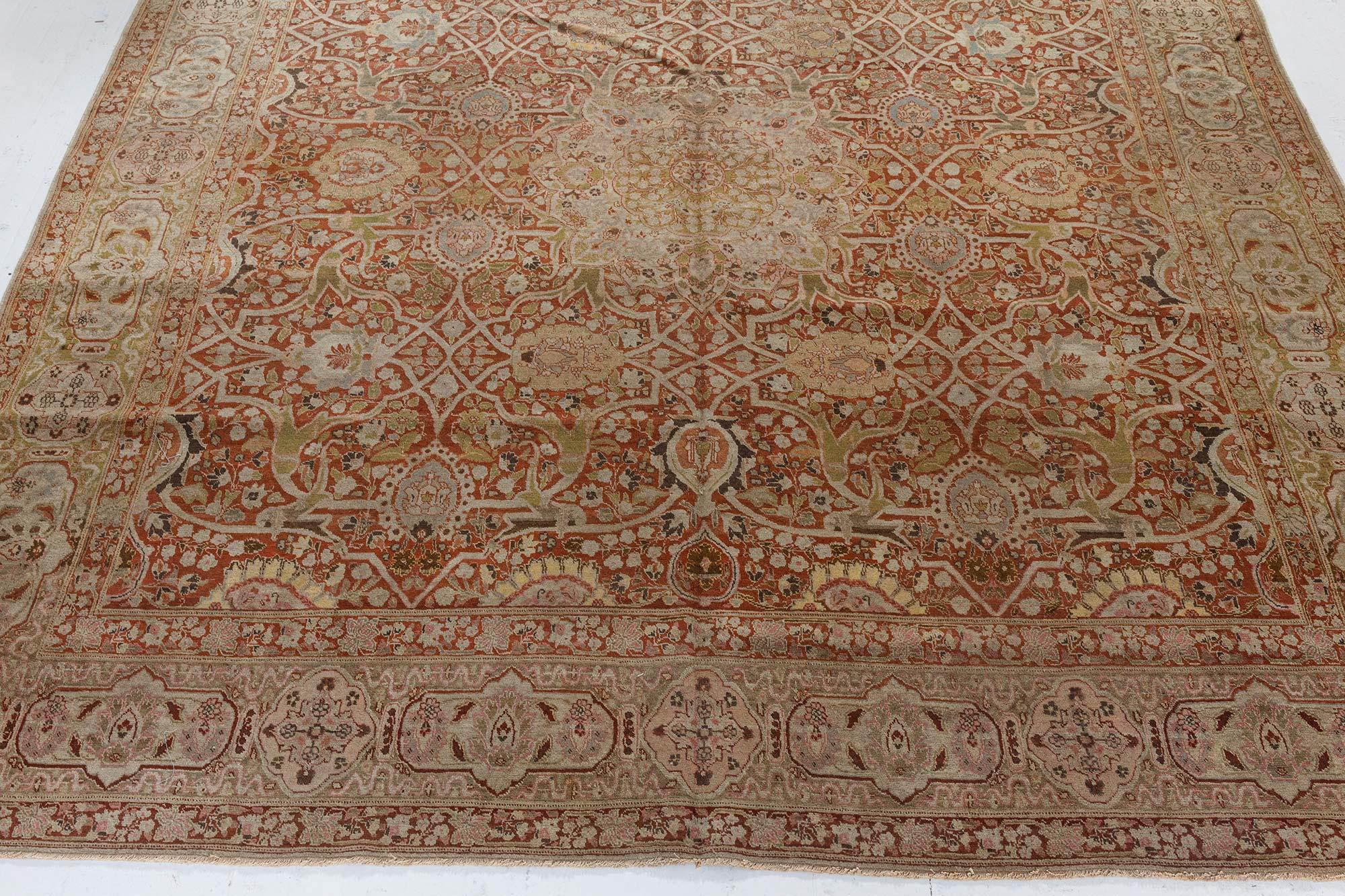 Antique Persian Tabriz Hand Knotted Wool Rug For Sale 3