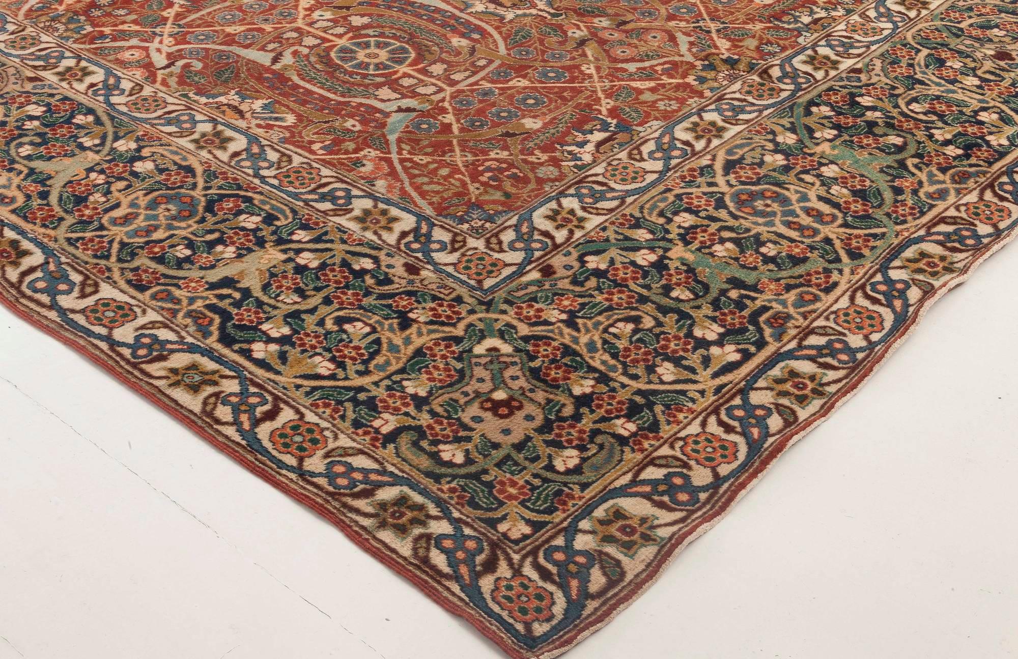 19th Century Persian Tabriz Red Hand Knotted Rug For Sale 3