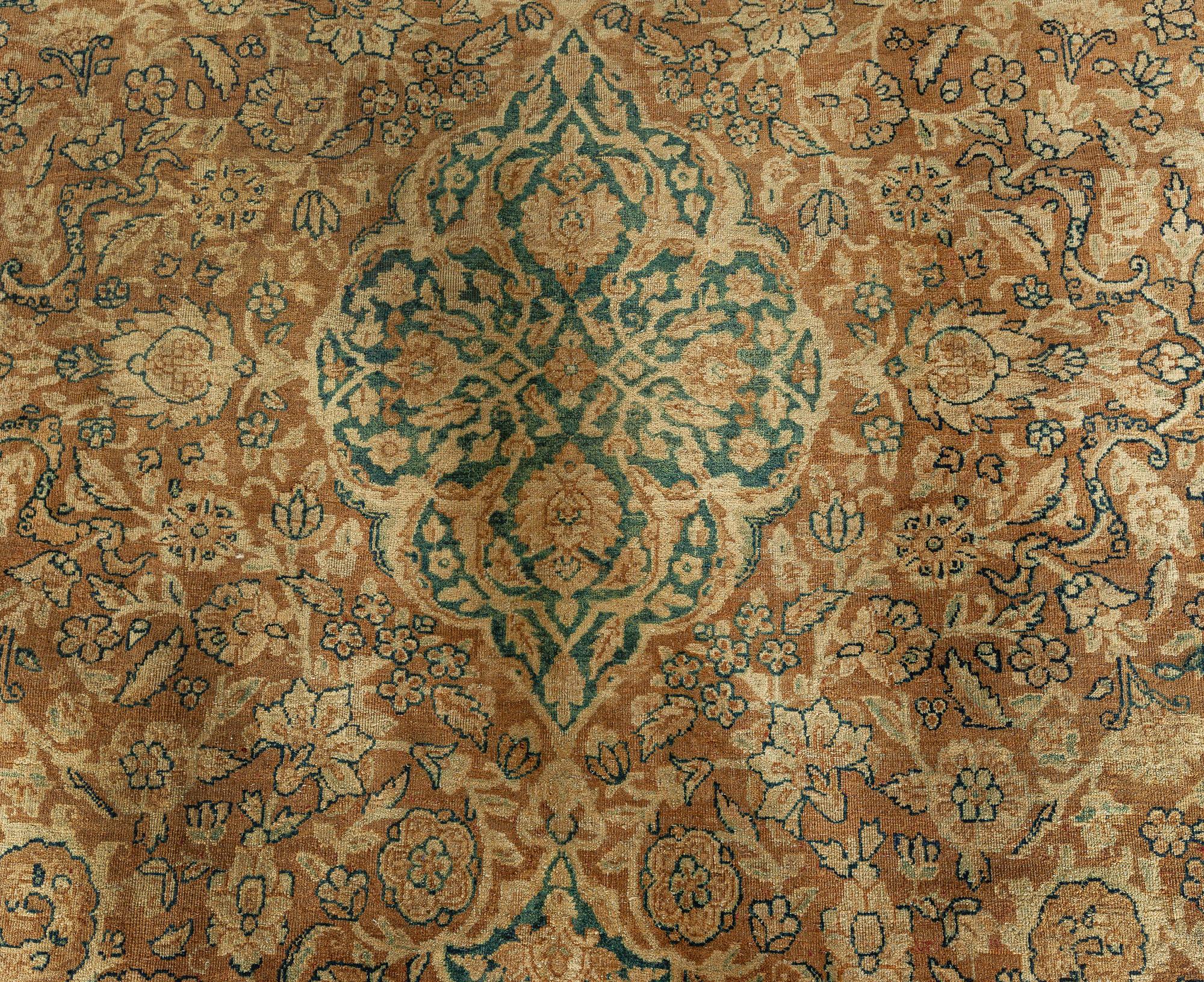 Hand-Woven Antique Persian Tabriz Brown Handmade Wool Rug For Sale