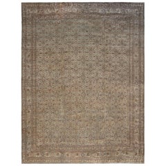 Early 20th Century Persian Tabriz Brown Handmade Wool Rug