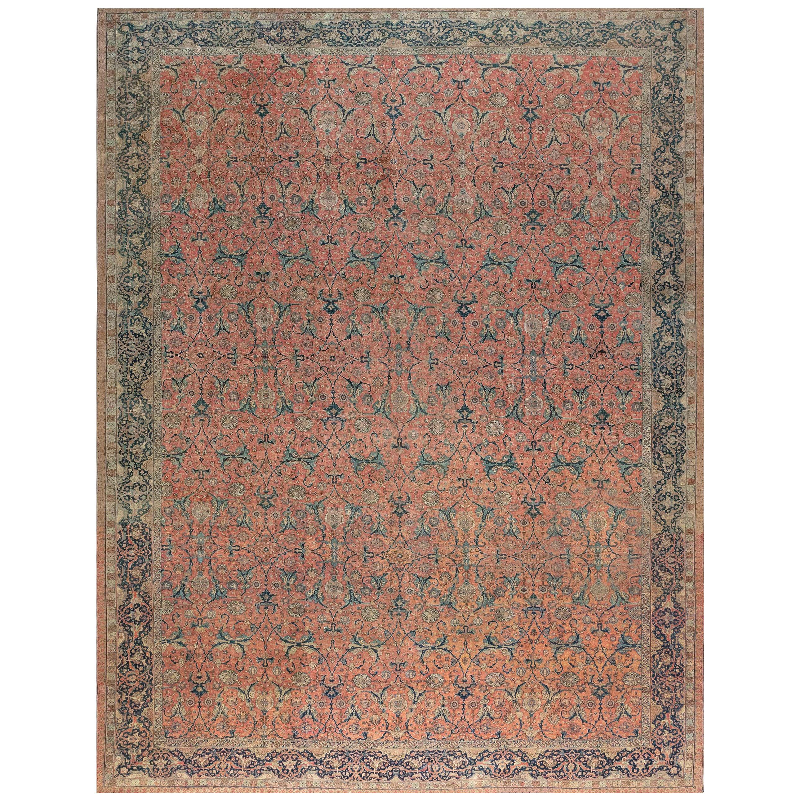 Authentic Persian Tabriz Pink Handmade Wool Rug For Sale
