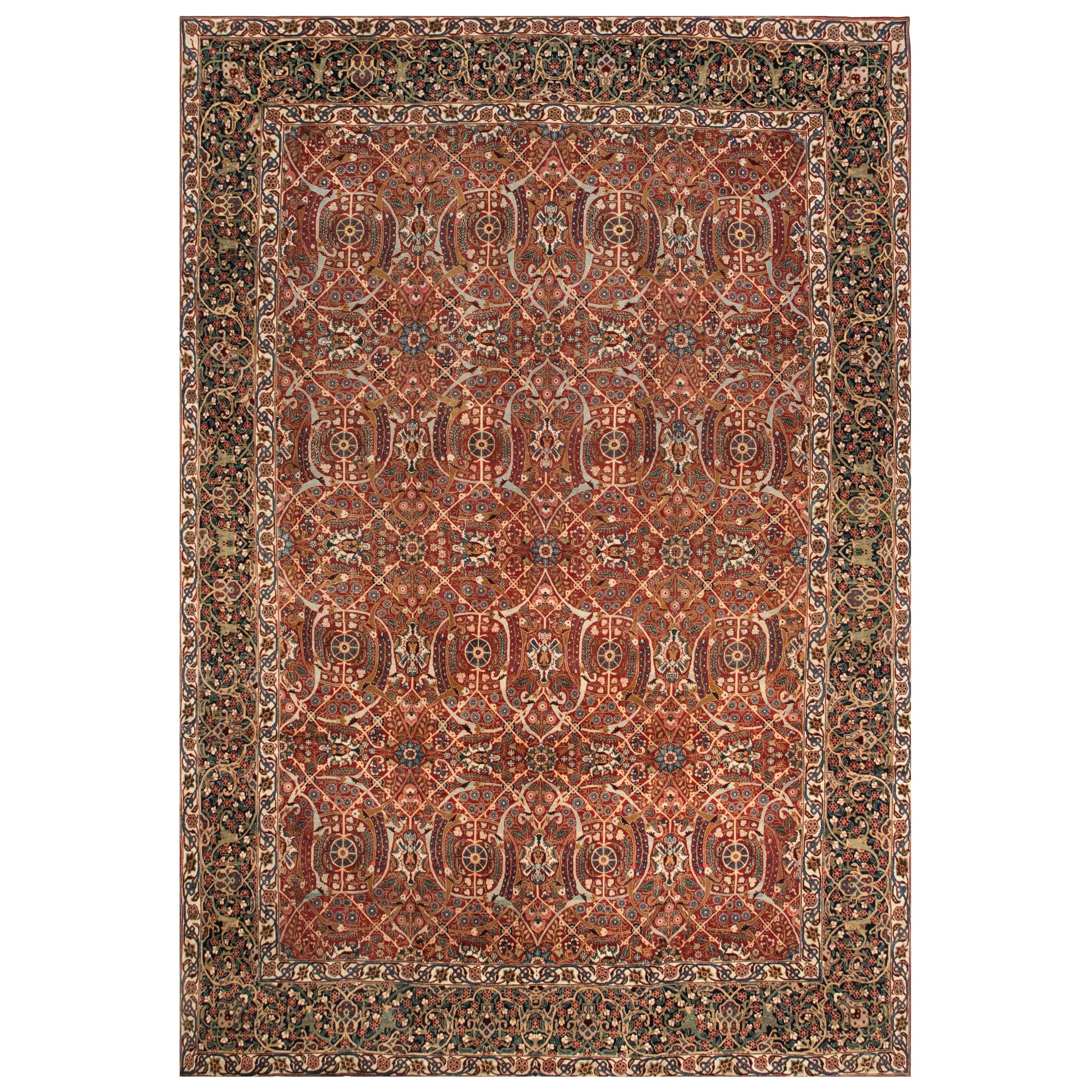 19th Century Persian Tabriz Red Hand Knotted Rug For Sale
