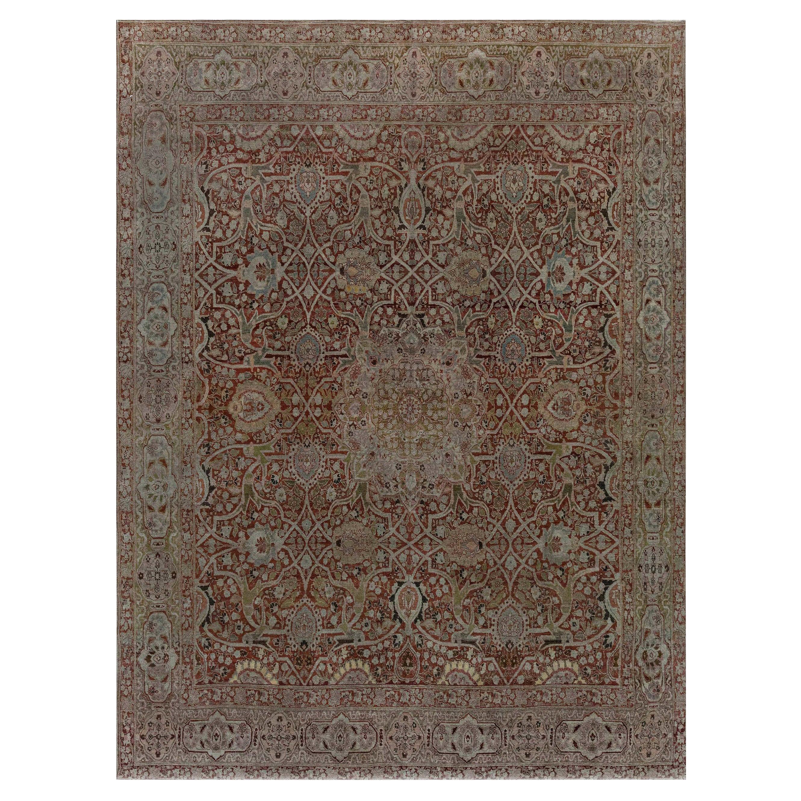 Antique Persian Tabriz Hand Knotted Wool Rug For Sale