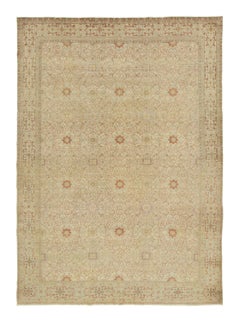 Antique Persian Tabriz Rug Gold & Beige Oriental Floral Patterns - Rug & Kilim