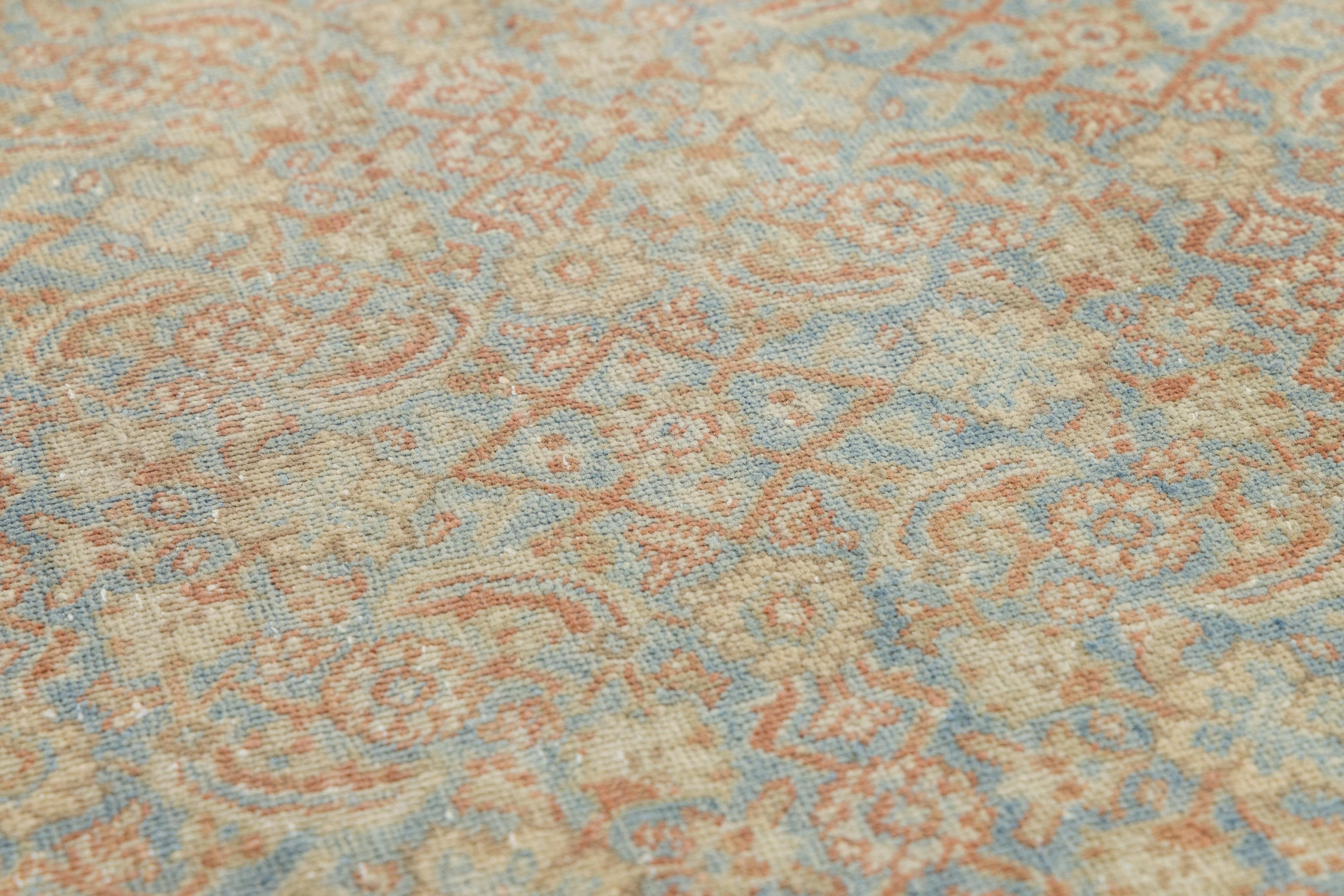 Antiker persischer Täbriz-Teppich, handgewebte Wolle in gedämpftem Blau und floraler Geometrie im Angebot 6